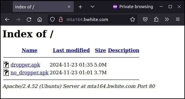 This image depicts the open directory that hosted both the dropper and main payload involved in the campaign Nov. 26, 2024.