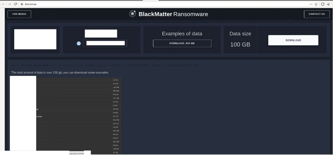 Screenshot of BlackMatter, where the data is stored on the Groove server