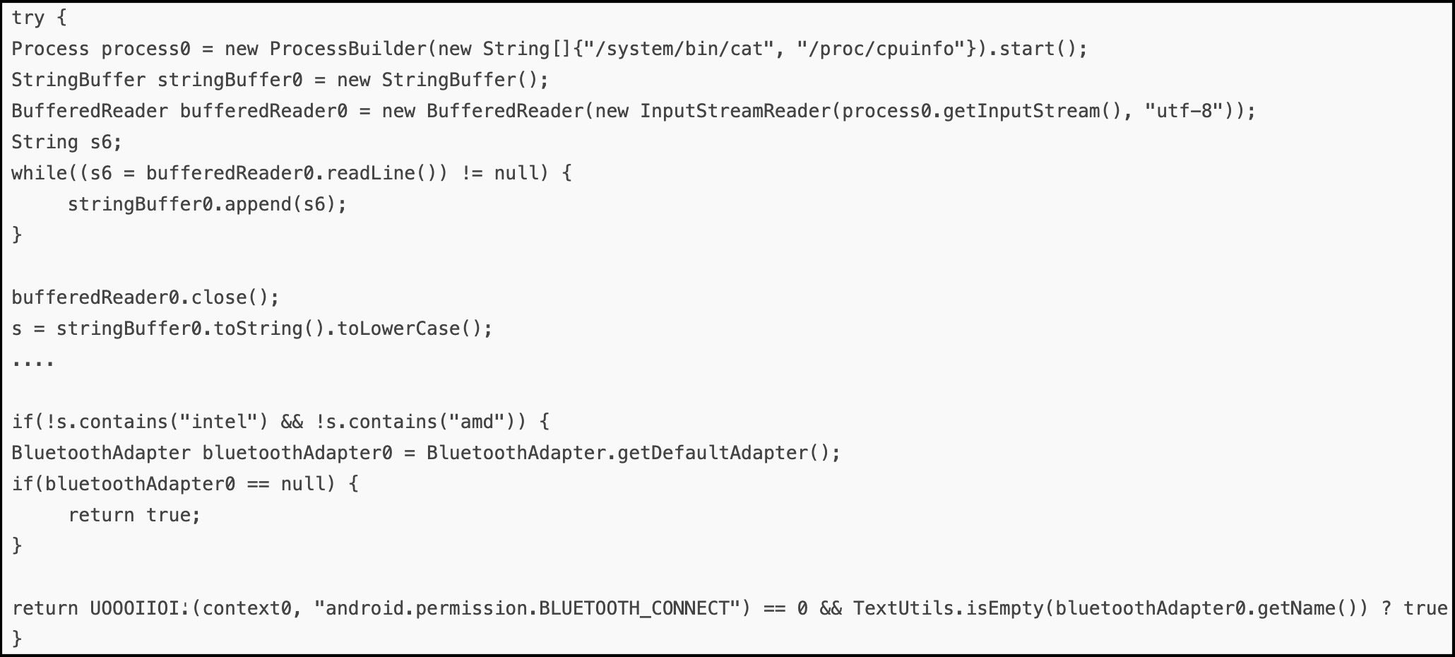 The image depicts the emulator detection routine through hardware fingerprinting in the new TgToxic versions Nov. 26, 2024.