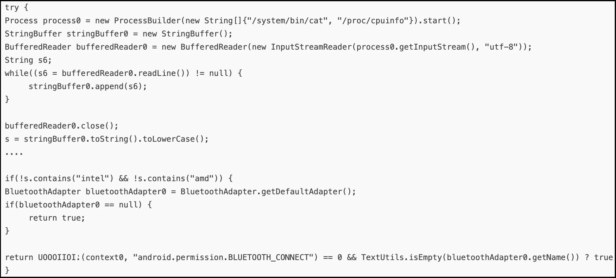 The image depicts the emulator detection routine through hardware fingerprinting in the new TgToxic versions Nov. 26, 2024.