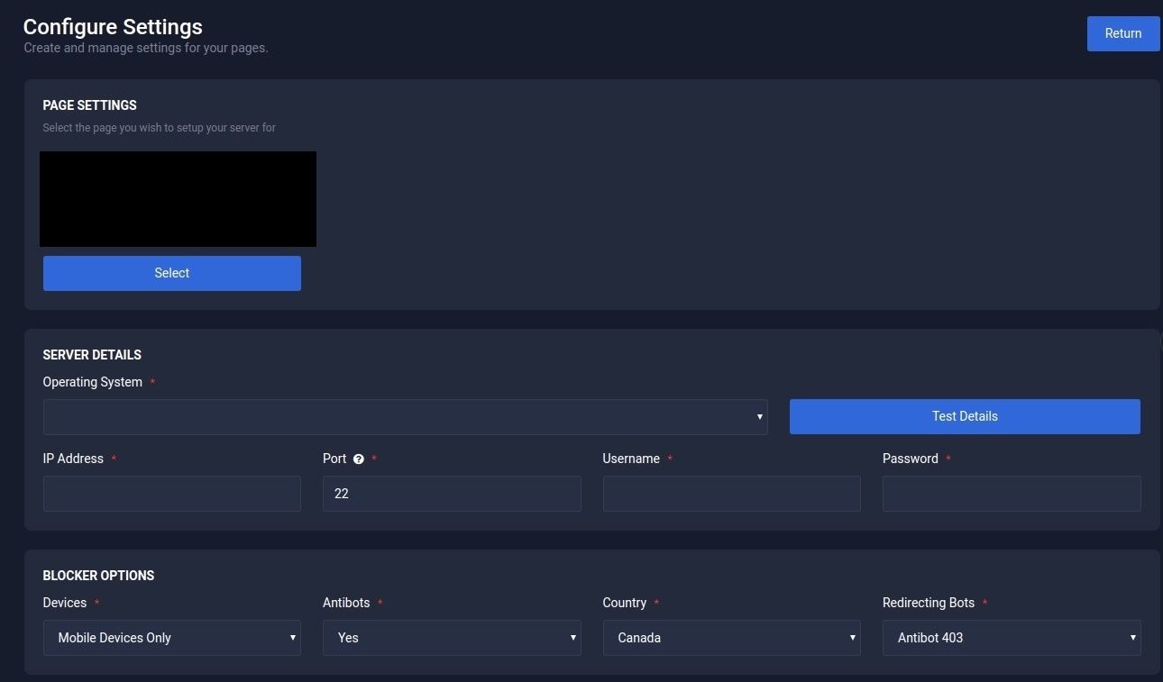 This screenshot depicts the platform's dashboard where a VPS could be linked to a LabHost phishing page.
