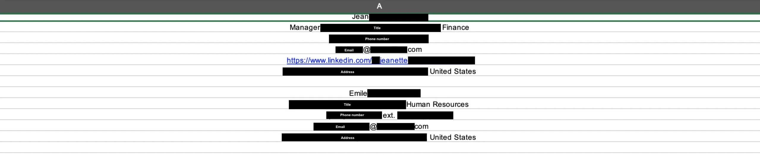 An example of how Black Basta listed potential phishing targets in Google Sheets.
