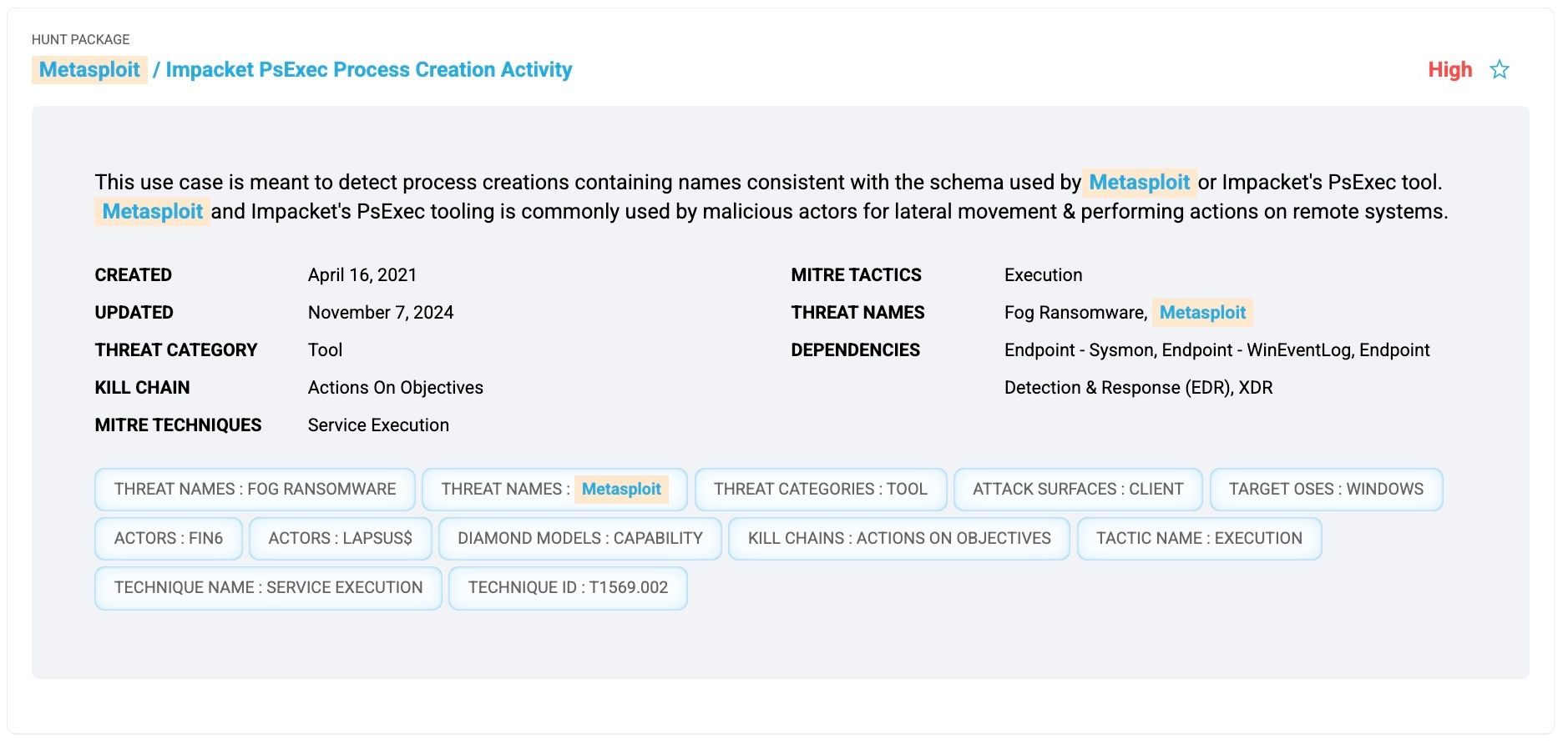 HUNTER471’s hunt package related to the discovery of PsExec or Impacket activity.