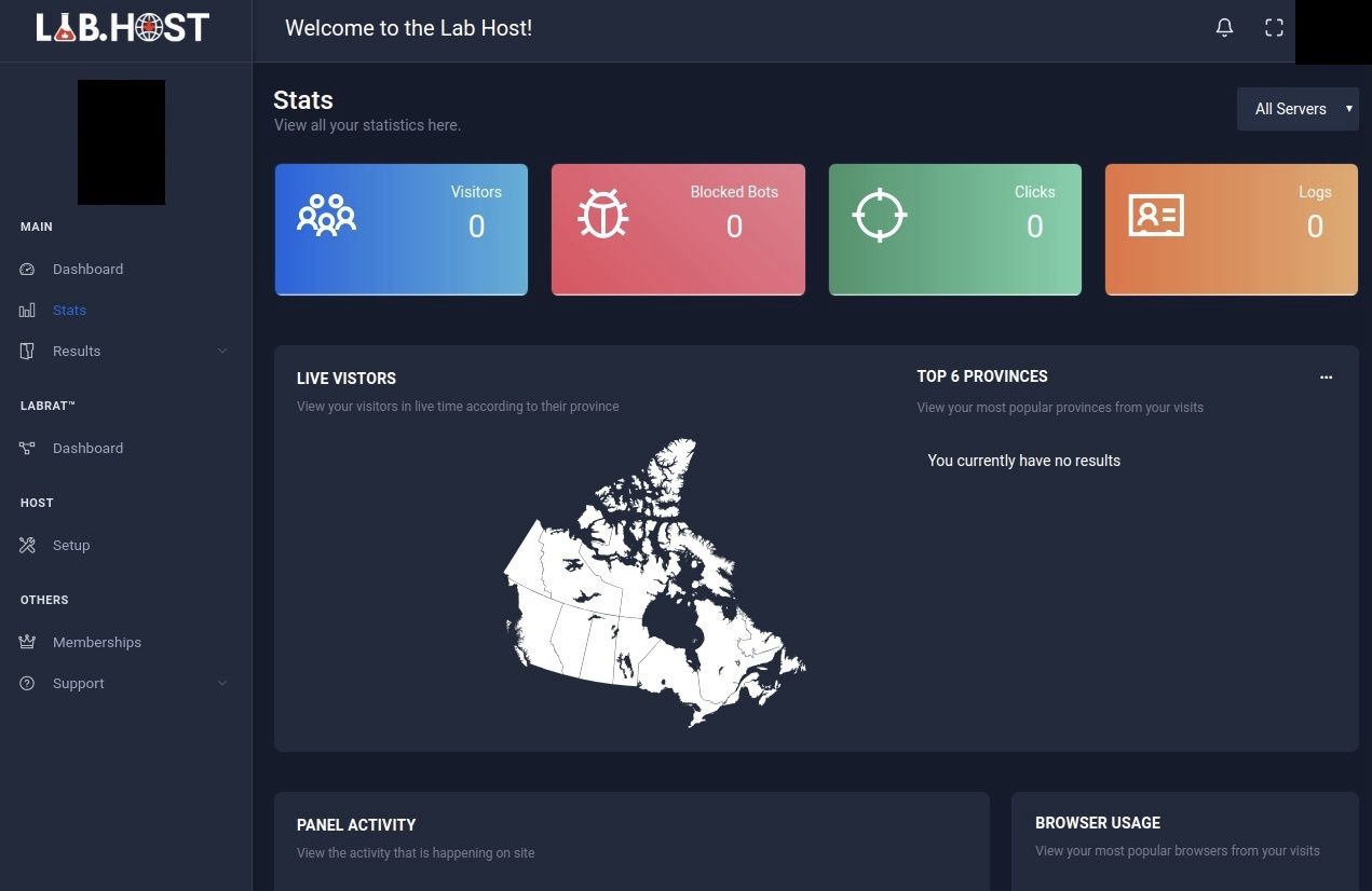 LabHost’s dashboard.