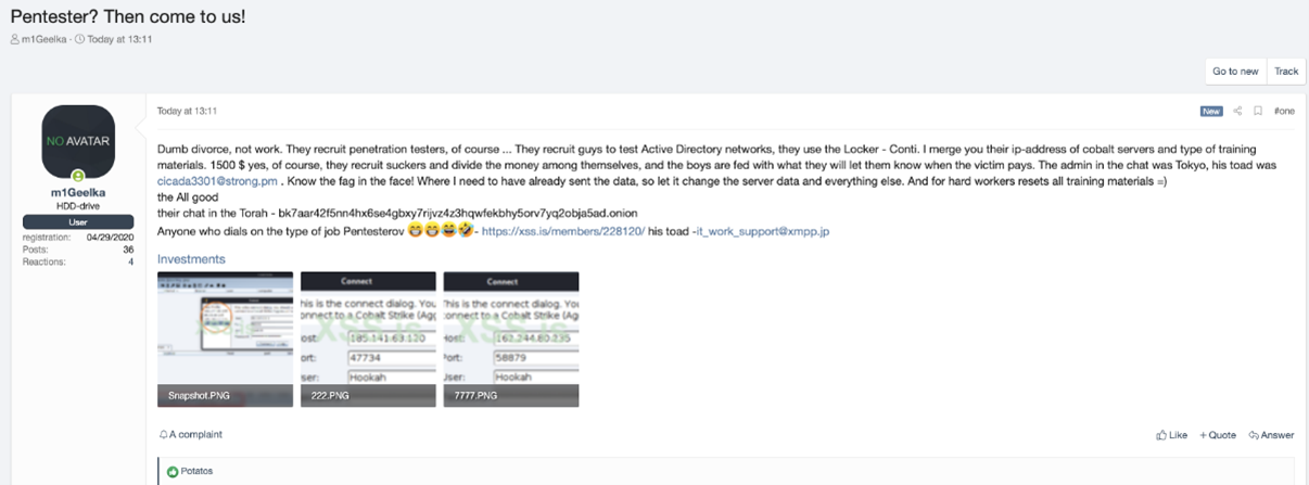 Disgruntled Conti affiliate