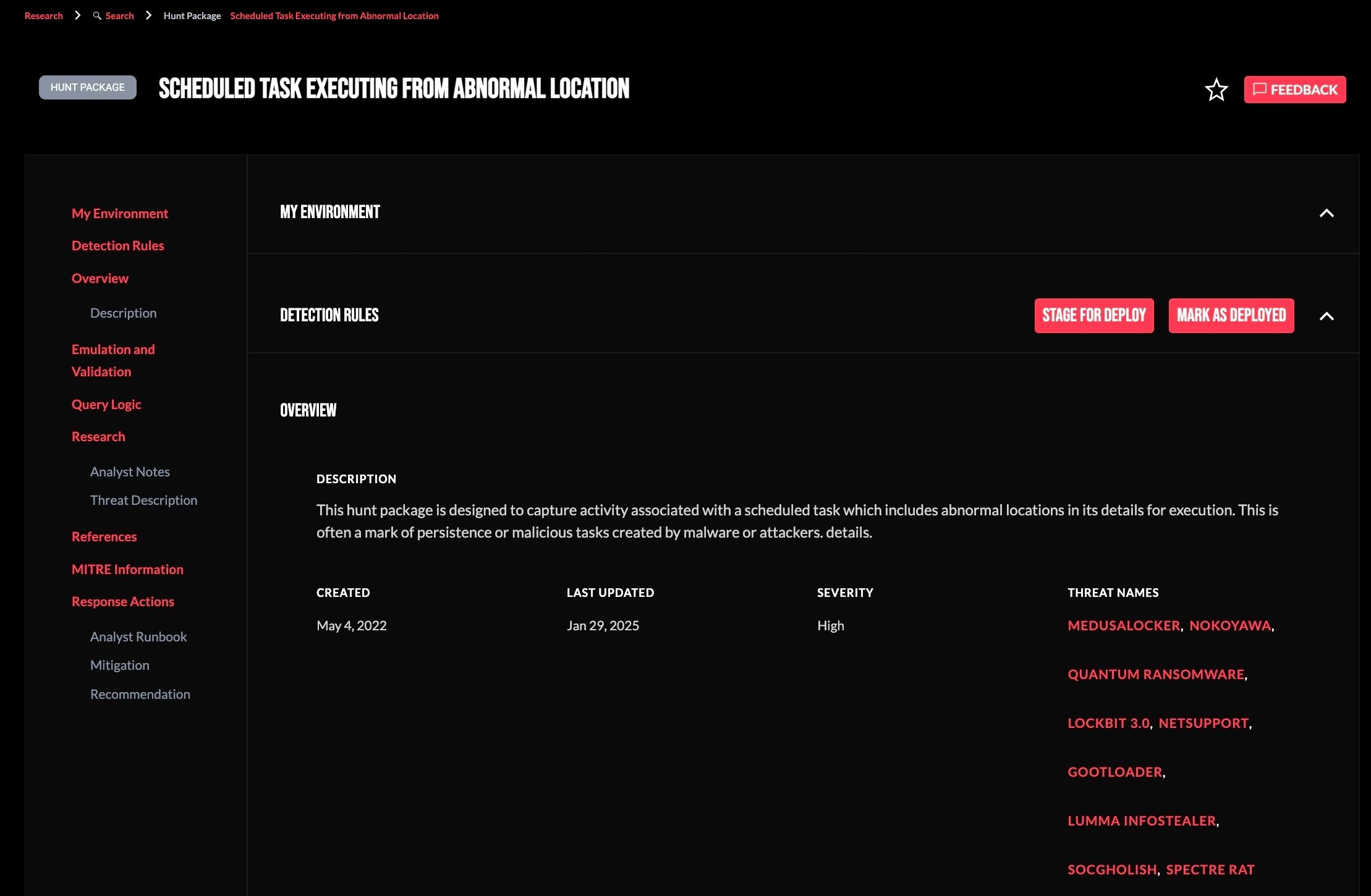 A HUNTER471 hunt package that looks for scheduled tasks executing from abnormal locations.