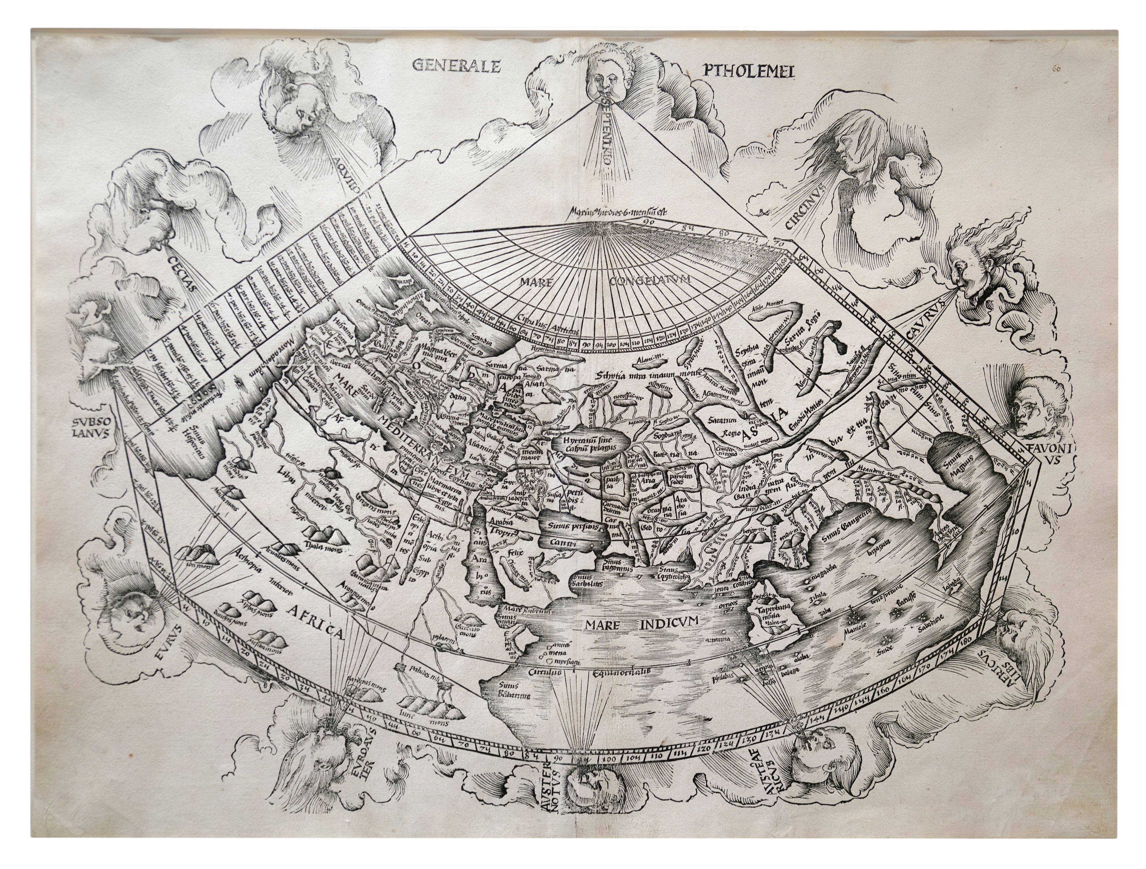 Preview of Waldseemüller's amended Ptolemaic world map with 12 Windheads surrounding the map