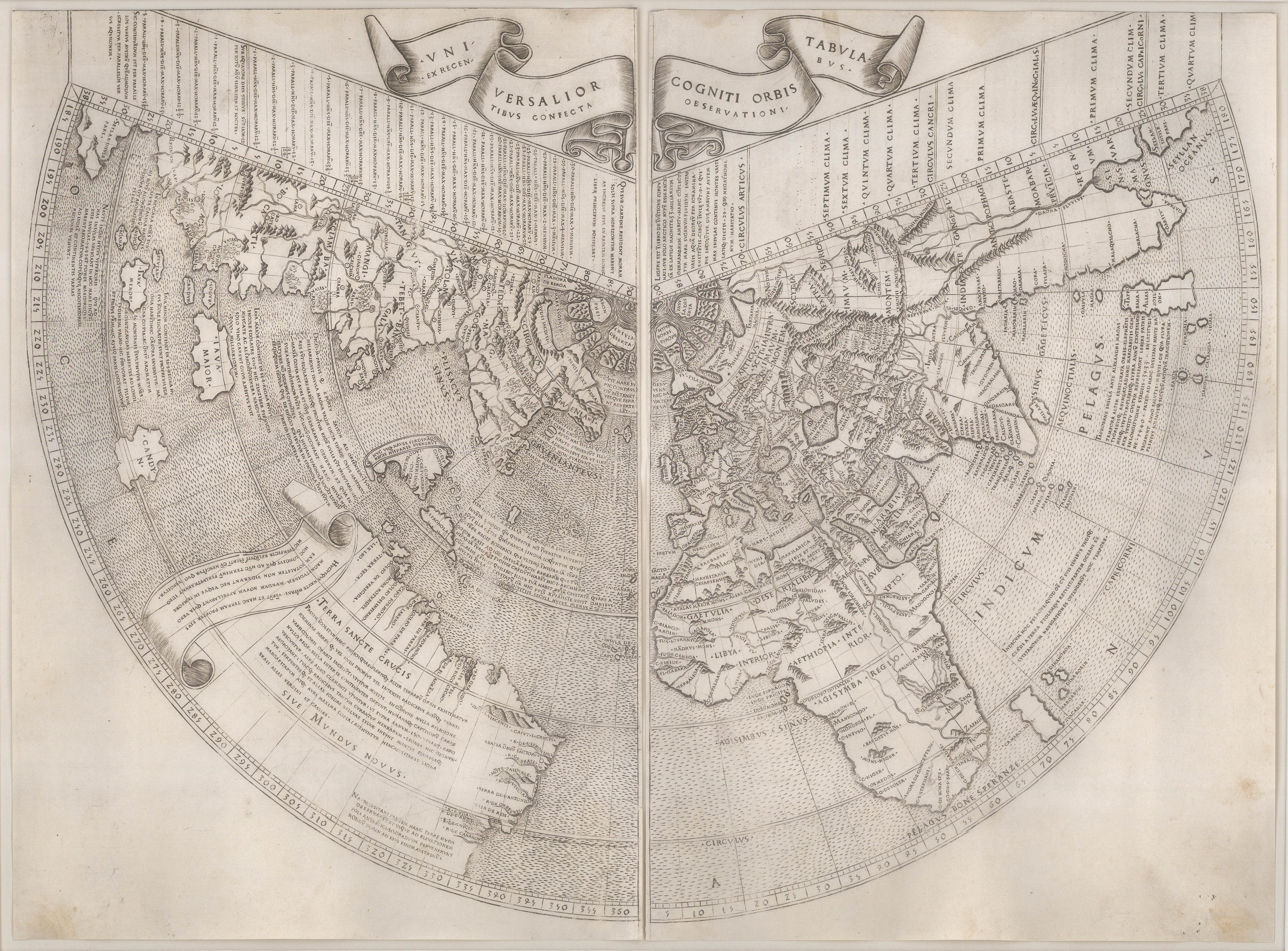 Johann Ruysch, Fan-shaped World Map from Geographia, 1507