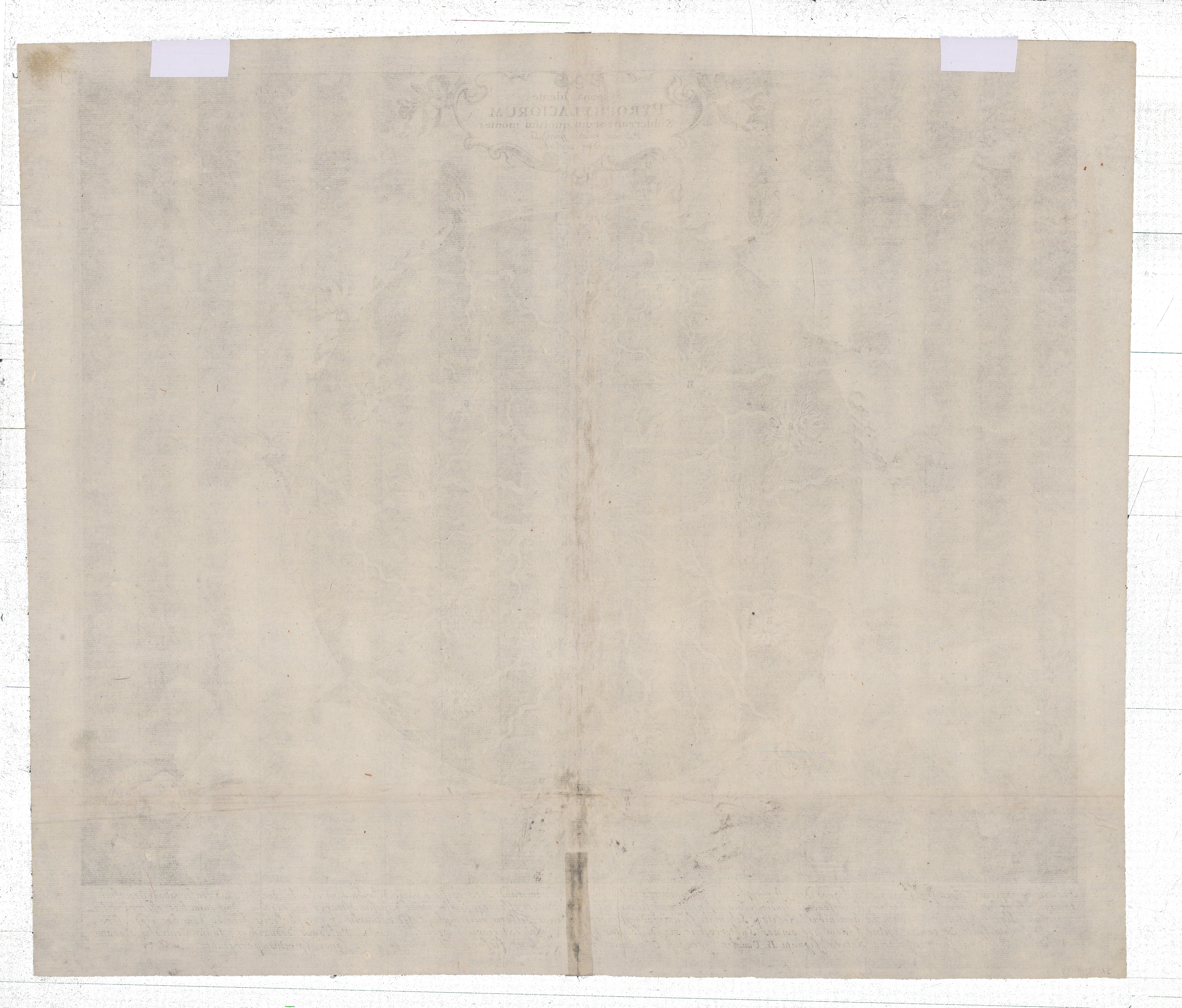 The verso - back - of a map image. The page is blank, but hints of the map on the recto - front - of the page can be seen through the paper.