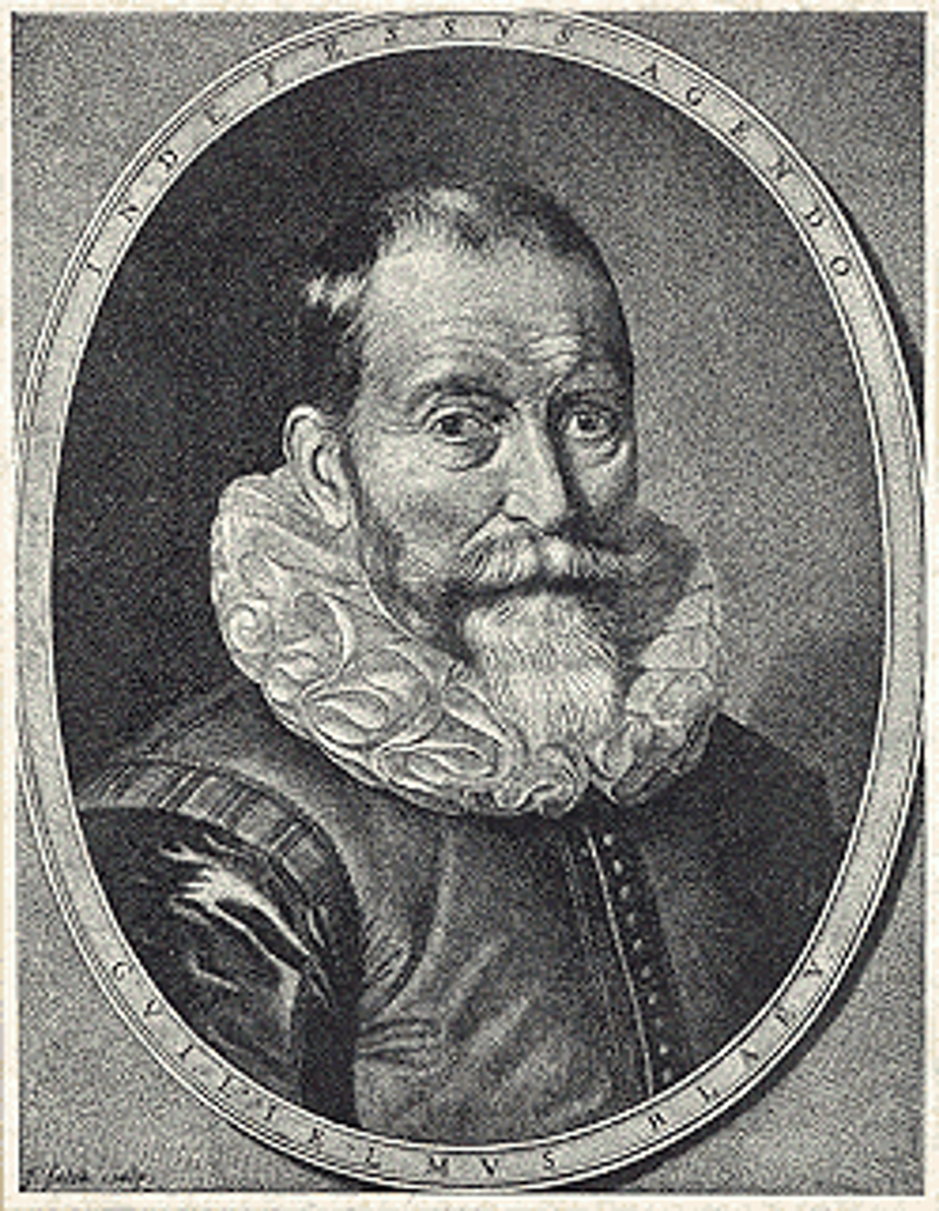 A black and white portrait of Willem Janszoon Blaeu, a man with short hair and a beard.