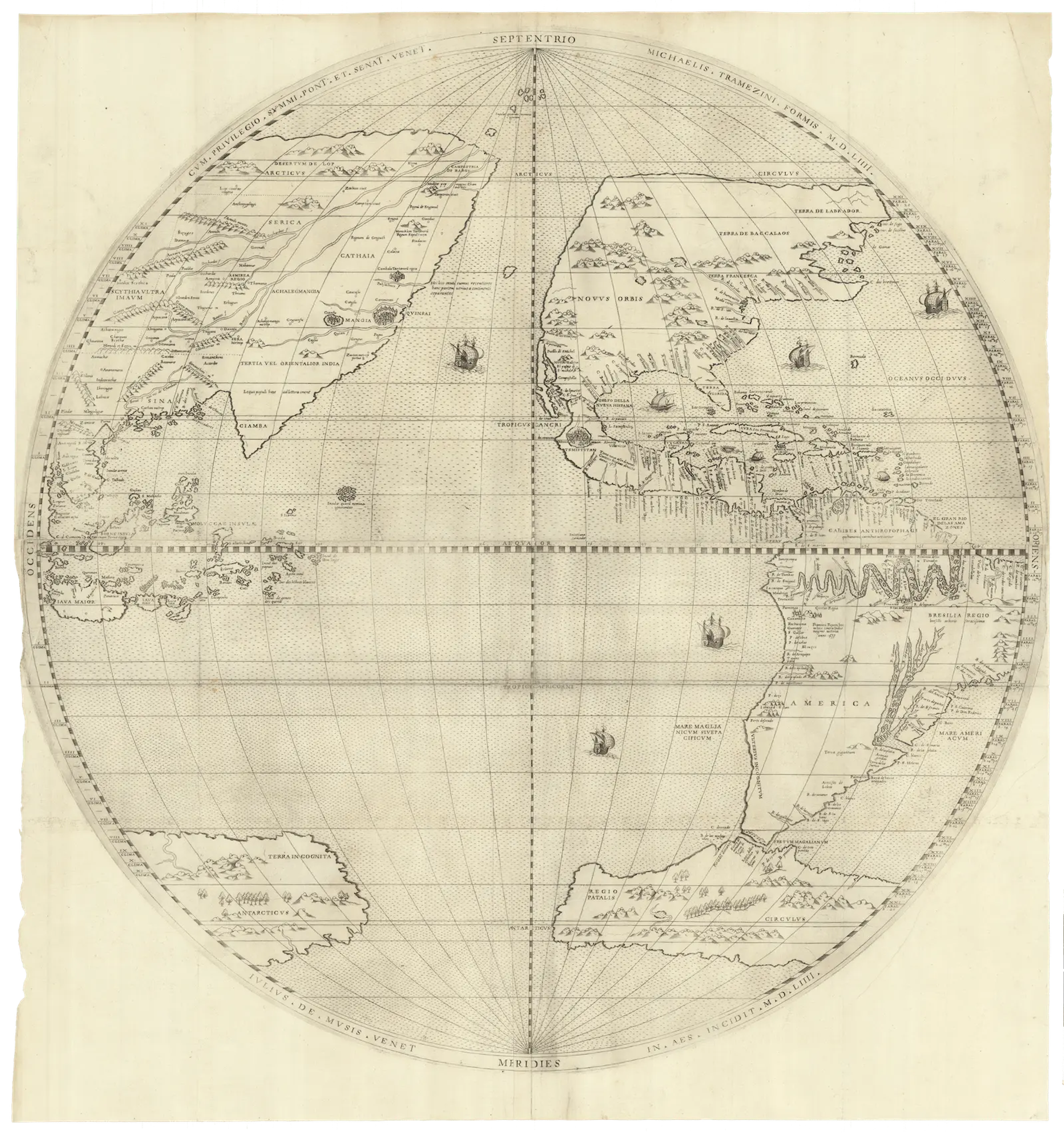 Tramezzino's broadsheet print of his Western Hemisphere map