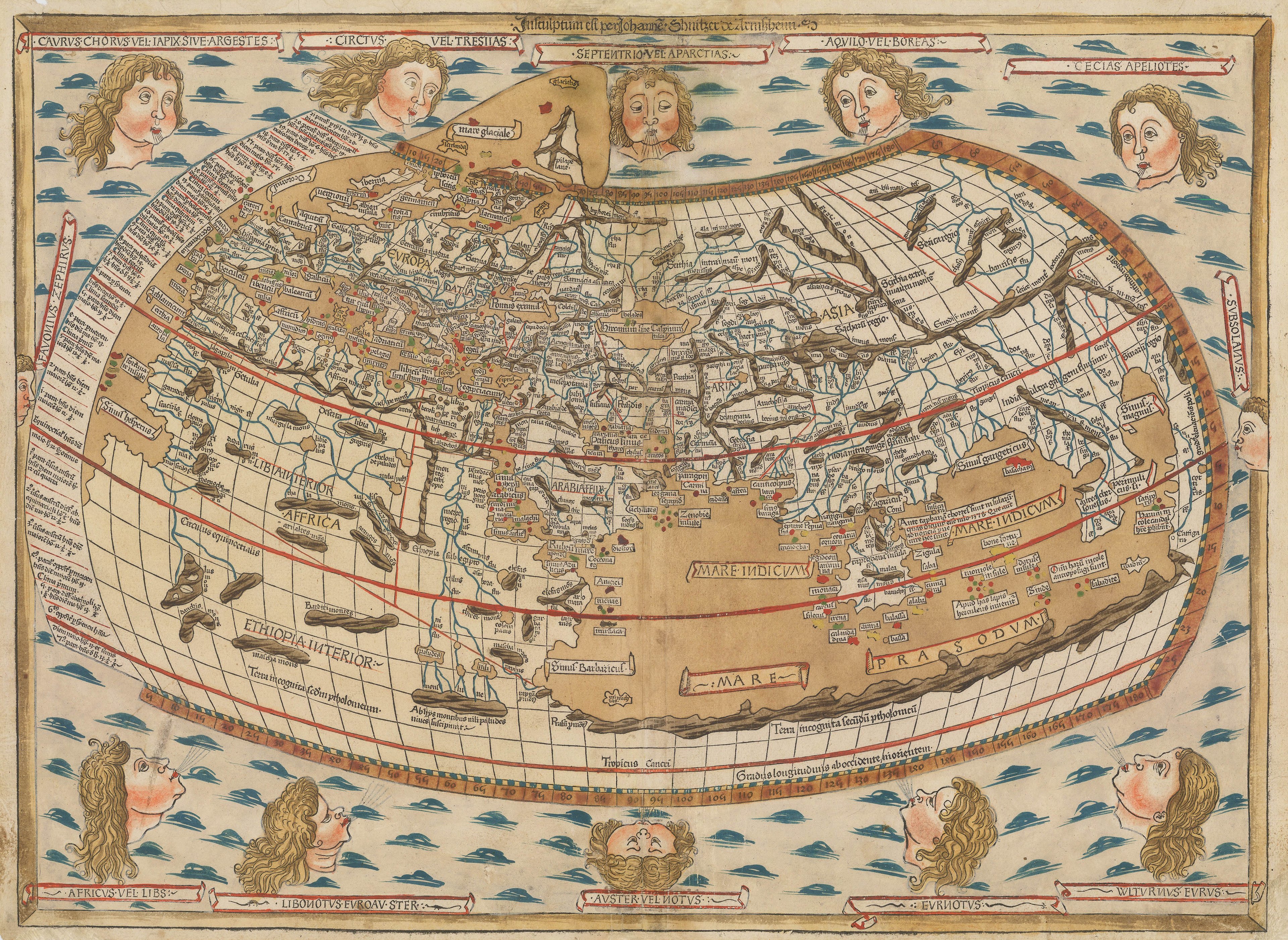 Preview of Johann Reger's re-issue of the famous Ulm Ptolemaic map in original colour with 12 Windheads around the outside