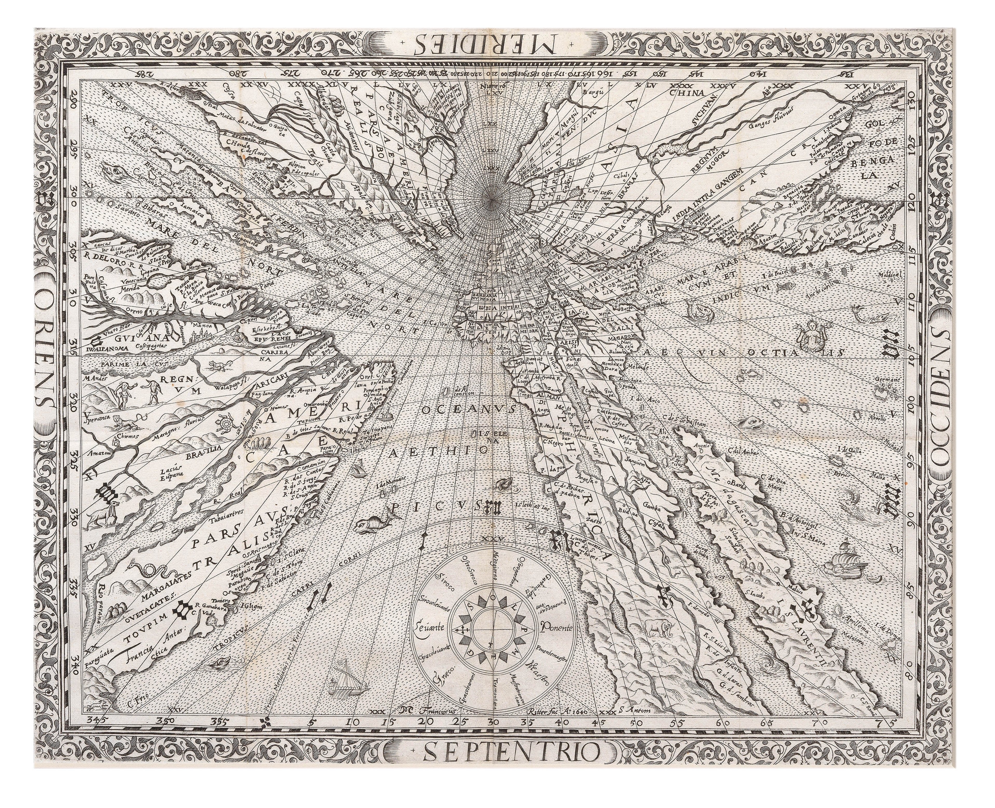Franz Ritter, World on a gnomonic (sundial) projection, 1640