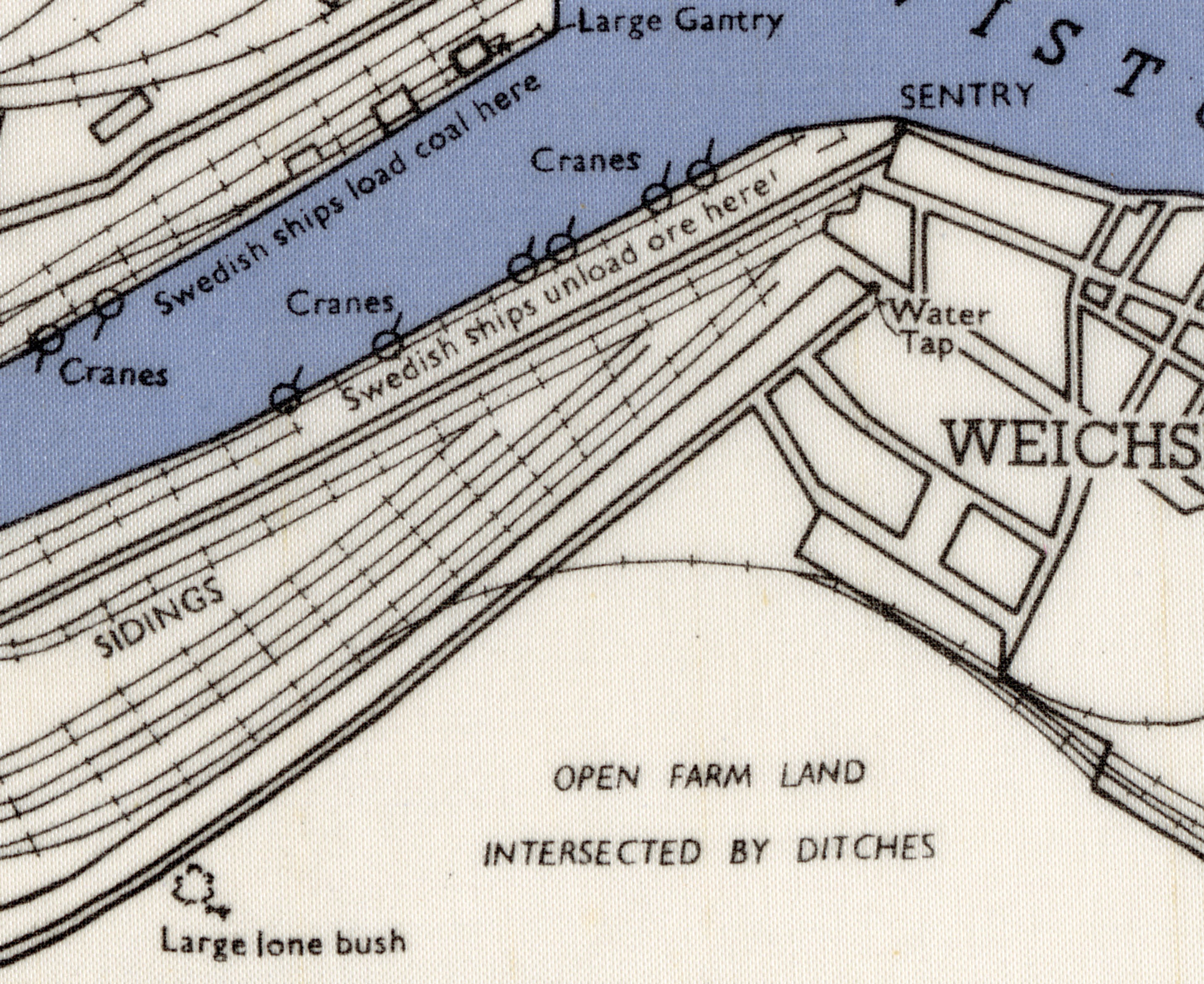 Detail of the silk escape map of Danzig port, 1942