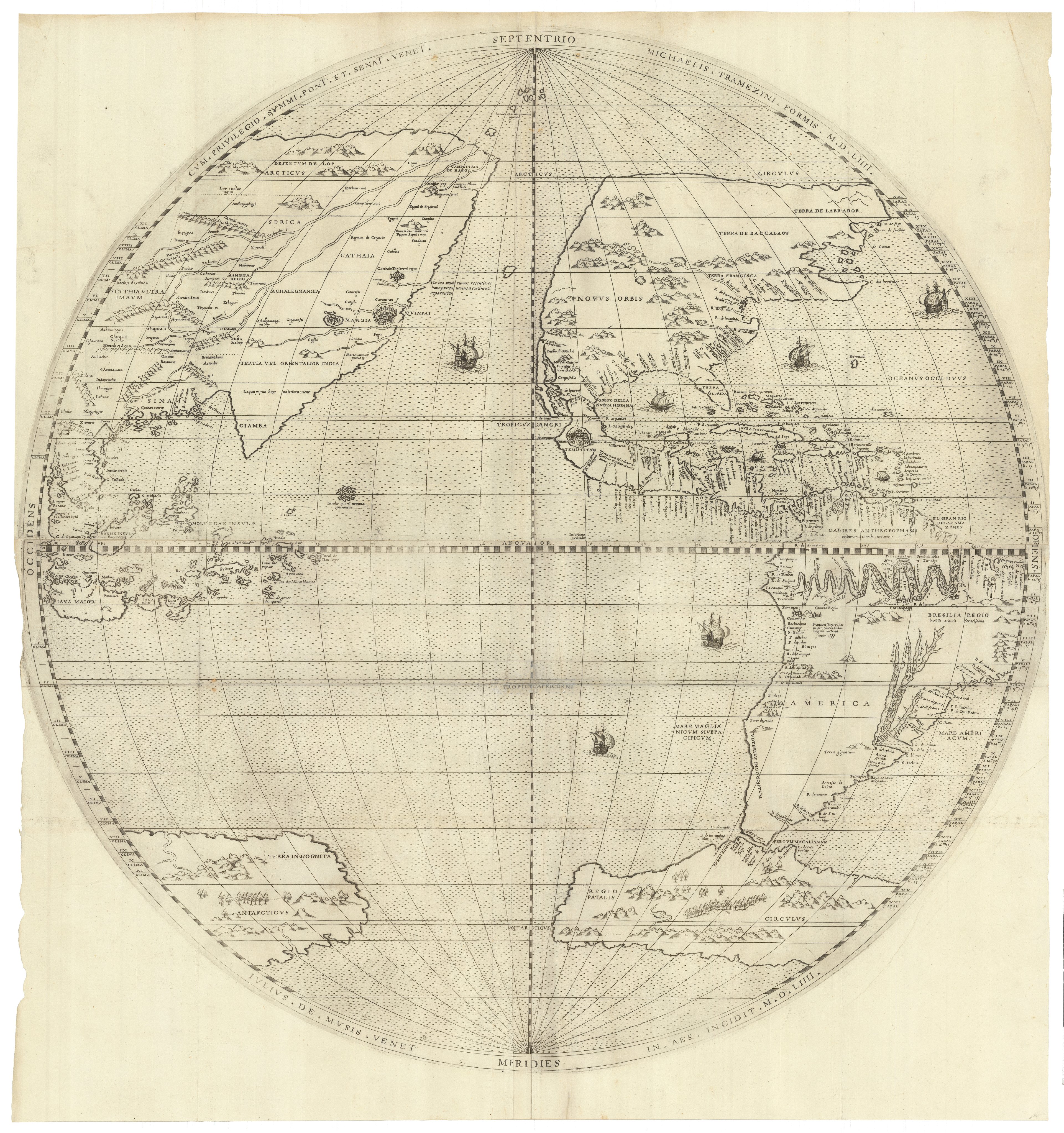 Preview of the western hemisphere of Tramezzino's double hemisphere map