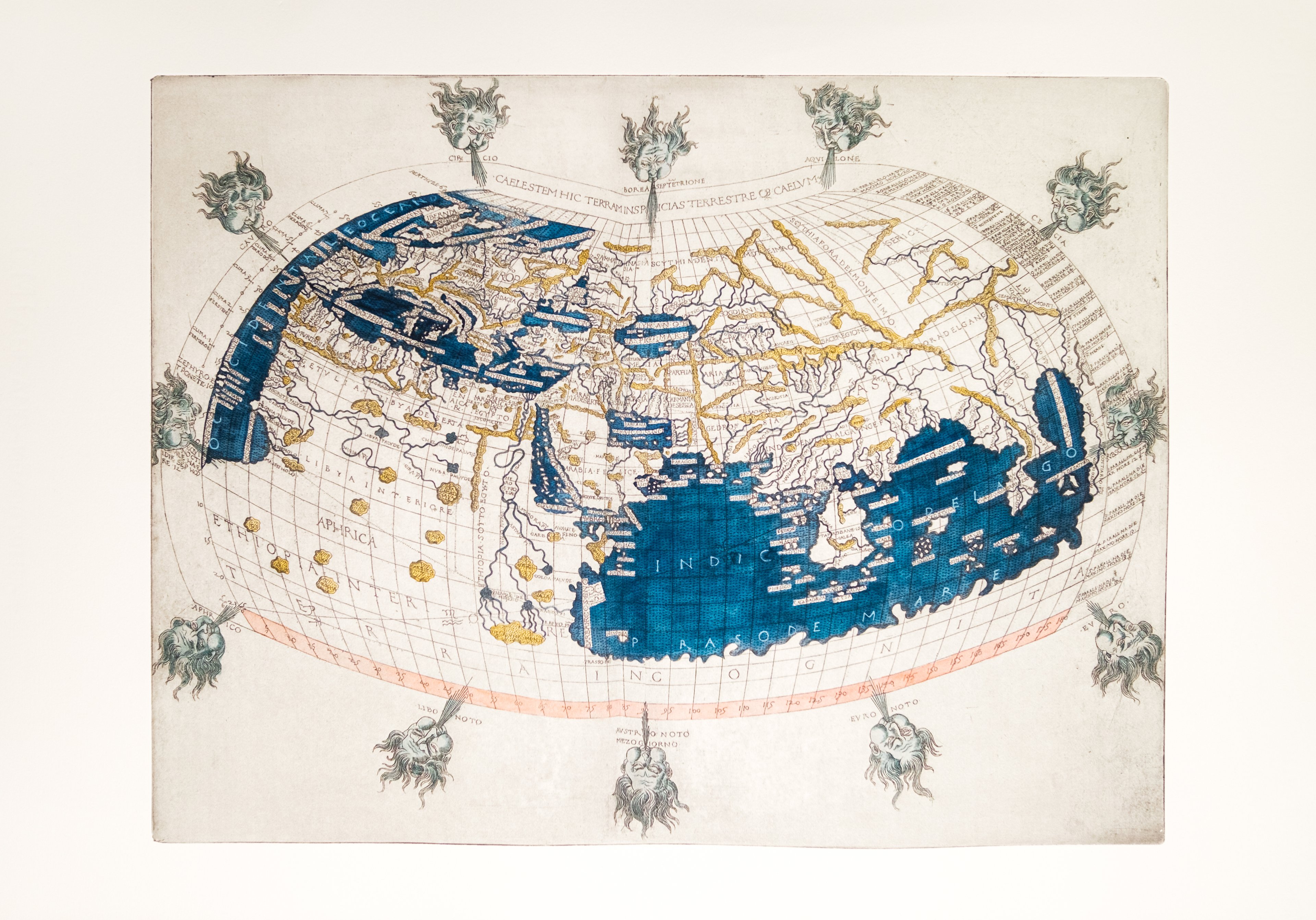 Berlinghieri World Map, hand-coloured, 50 x 70cm, edition of 20