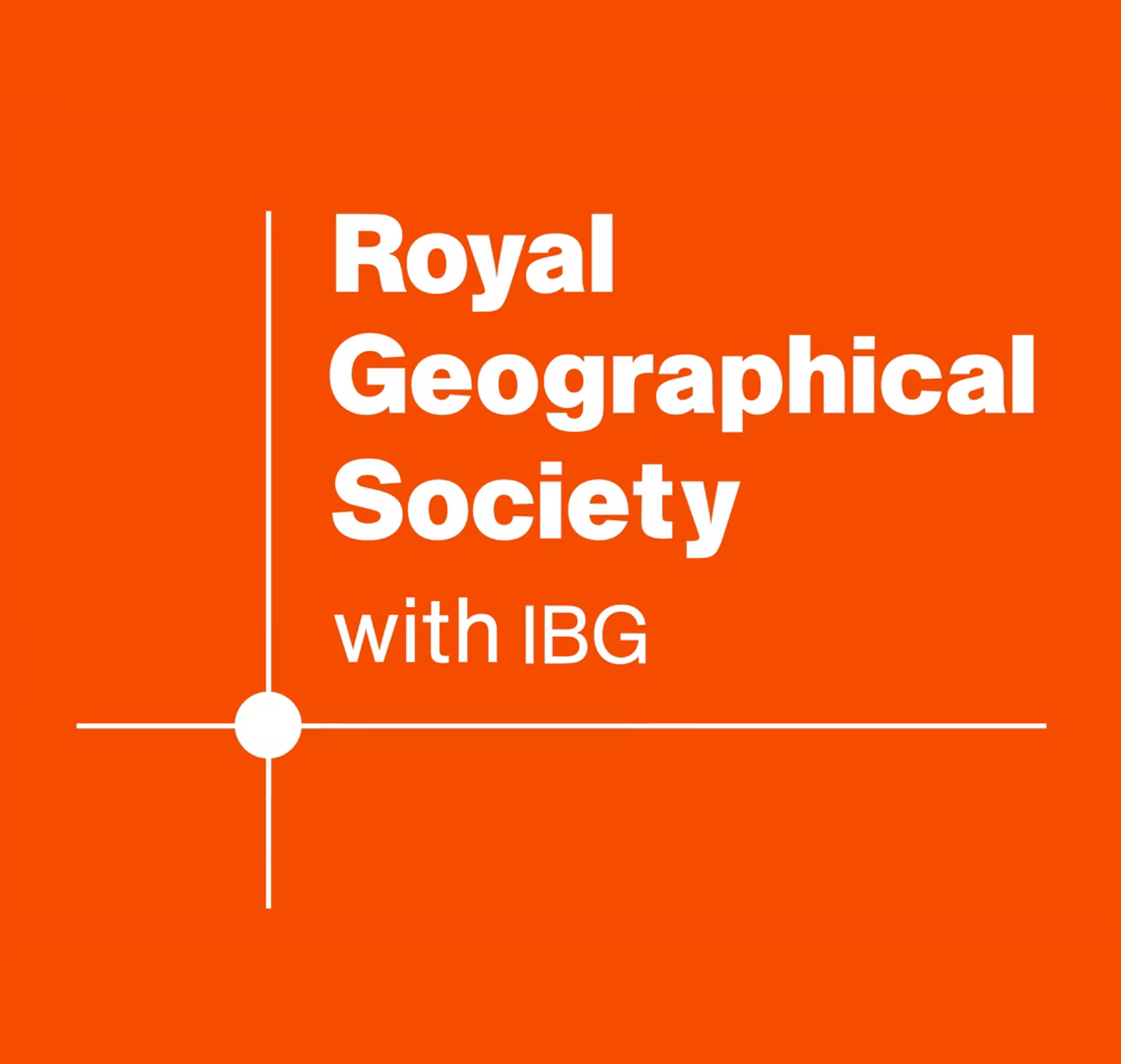 Bright orange Royal Geographical Society with IBG logo, with cross