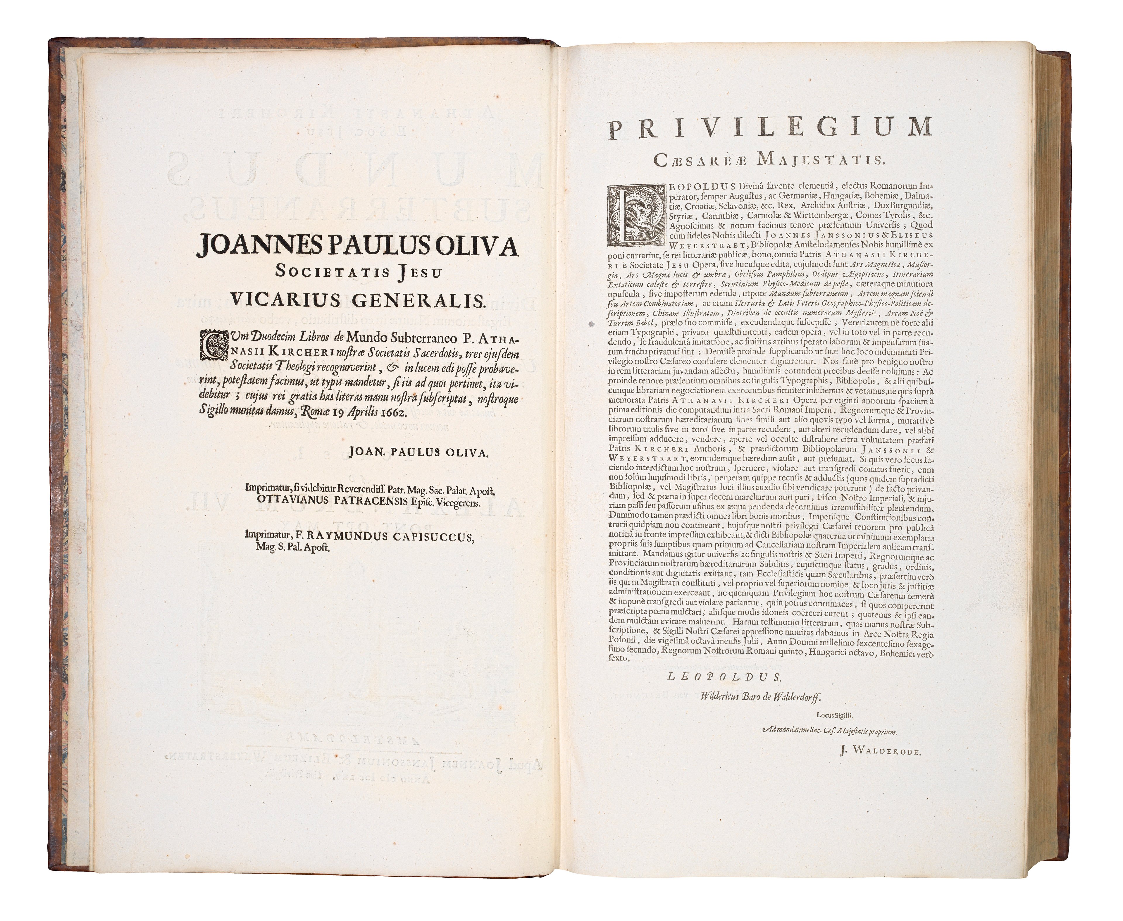 Printing privilege from Athanasius Kircher's Mundus Subterraneus, 1662