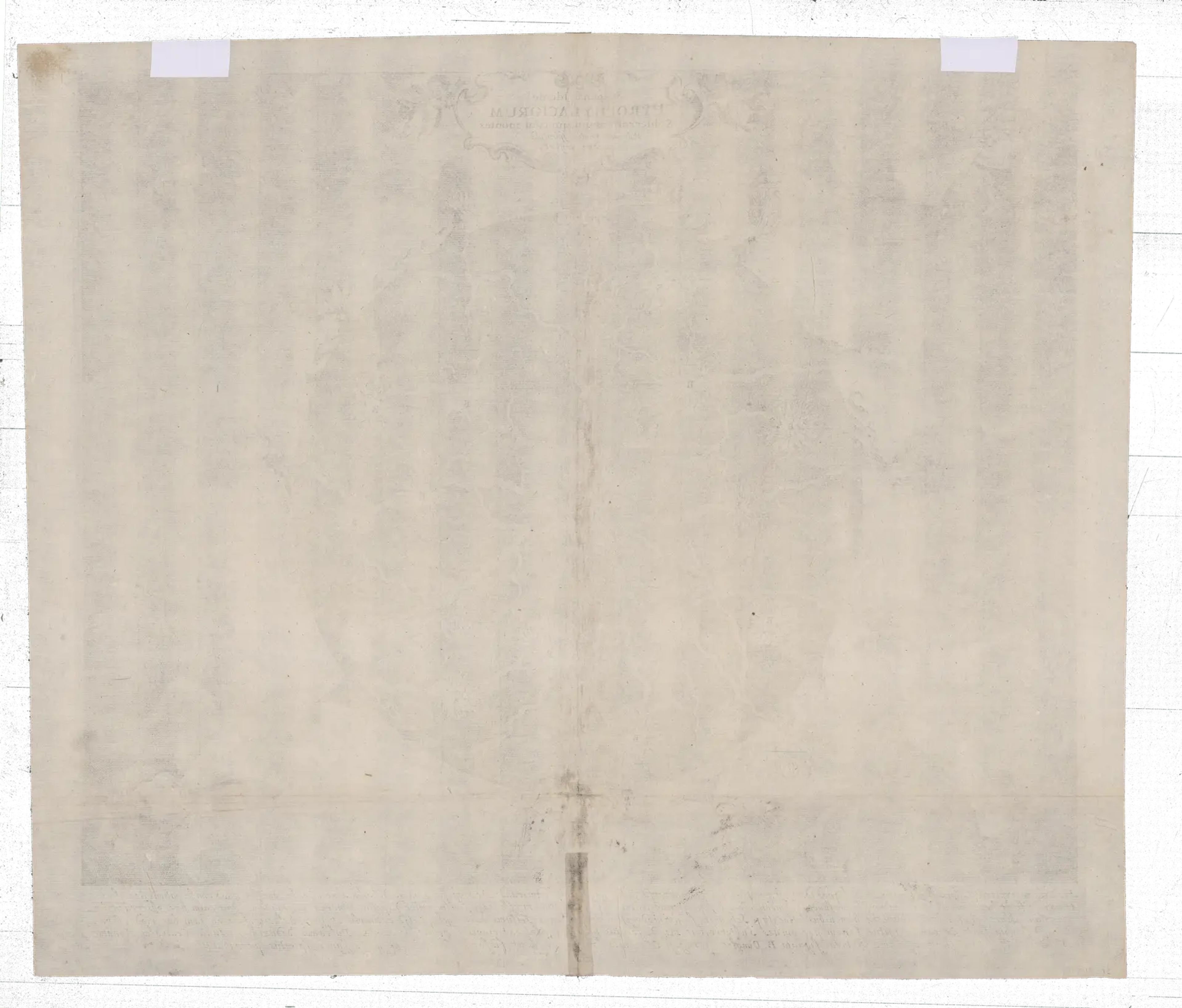 The verso - back - of a map image. The page is blank, but hints of the map on the recto - front - of the page can be seen through the paper.