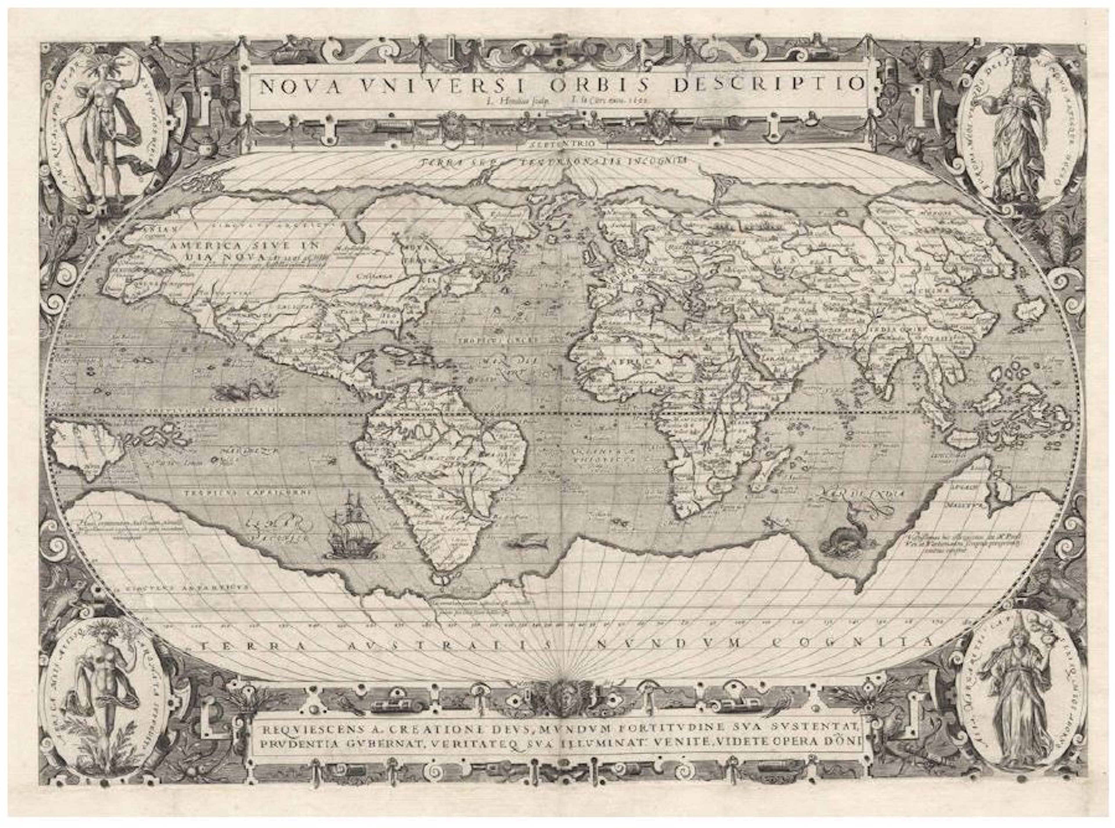 Jodocus Hondius/Jean Le Clerc, Orbis Terrae Novissima Descriptio Authore Gerado Mercatore, 1602