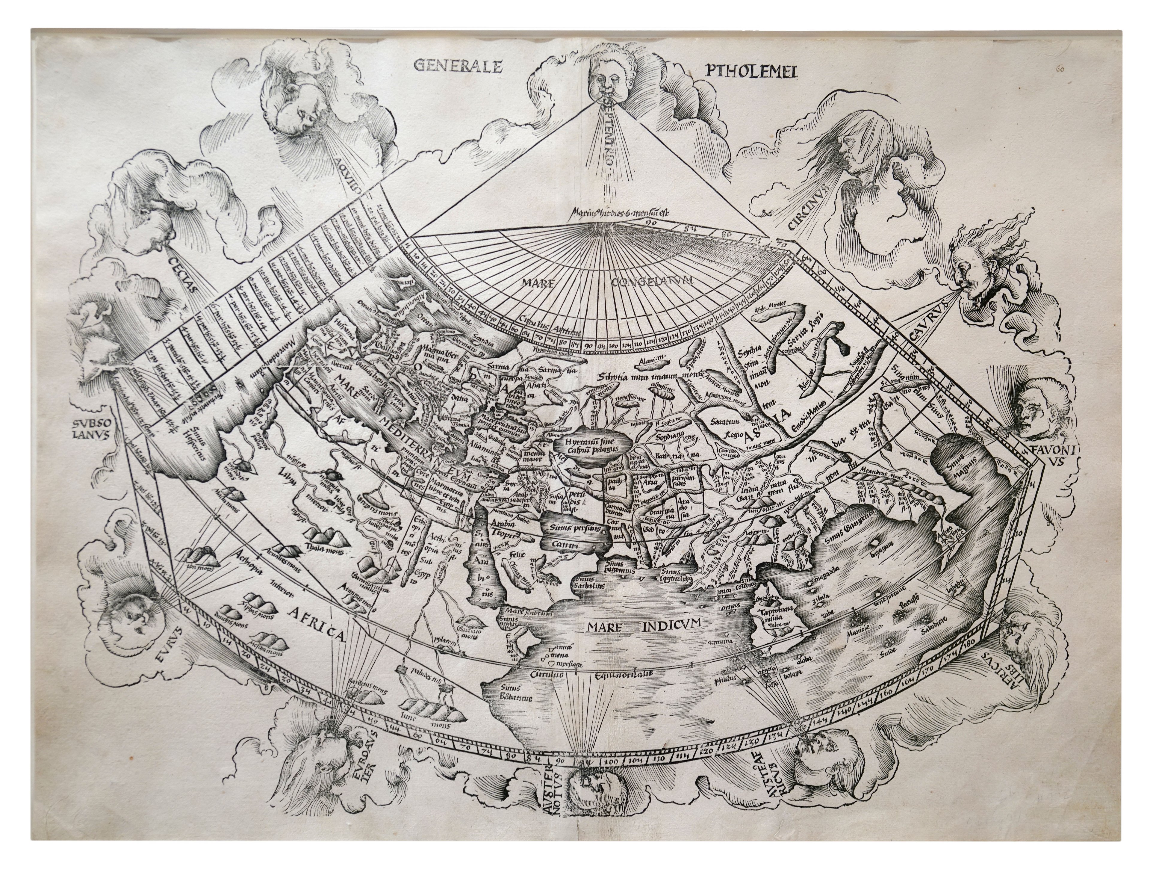 Preview of Waldseemüller's amended Ptolemaic world map with 12 Wind Heads surrounding the map