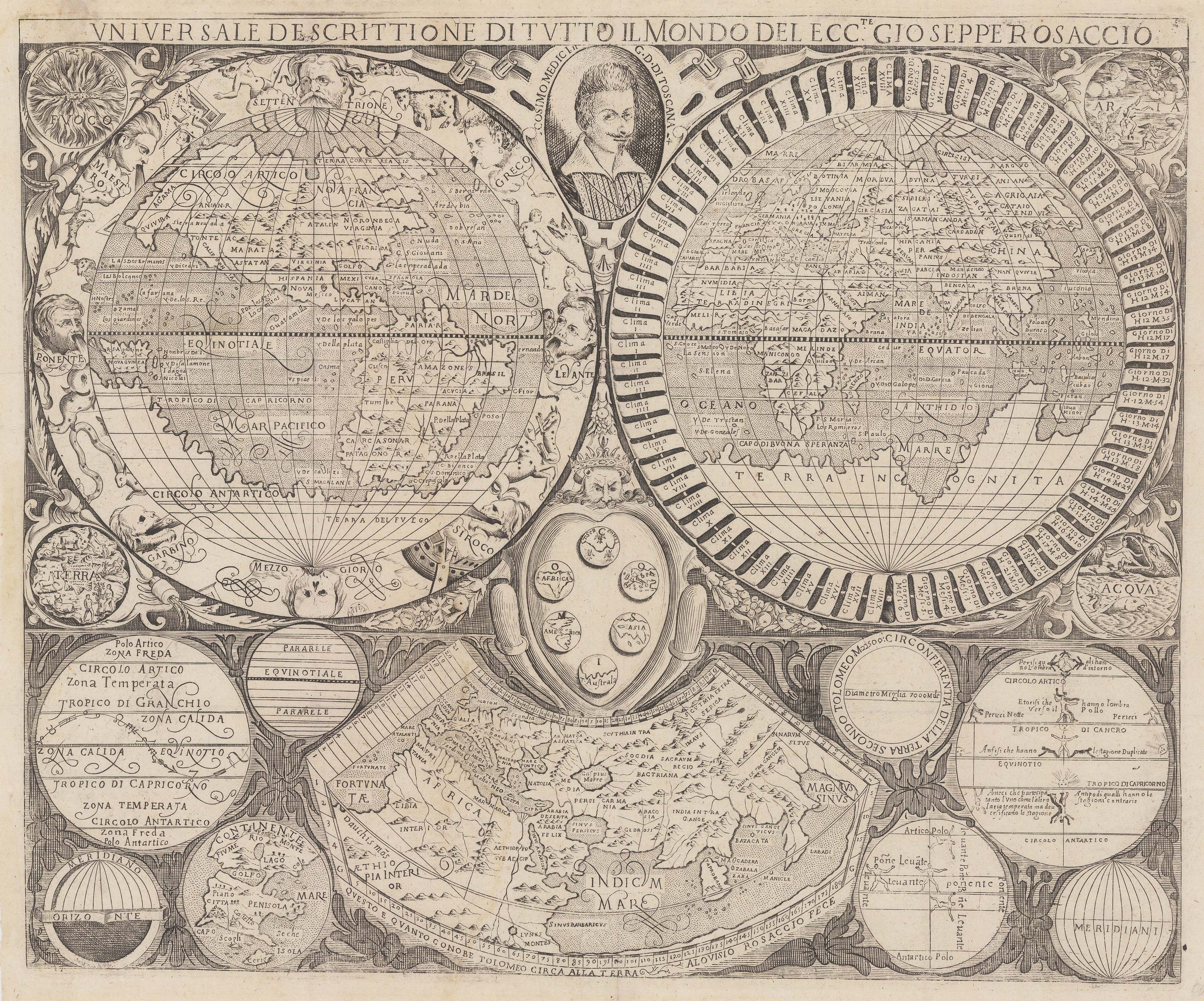 Preview of the map of the World by Giuseppe Rosaccio