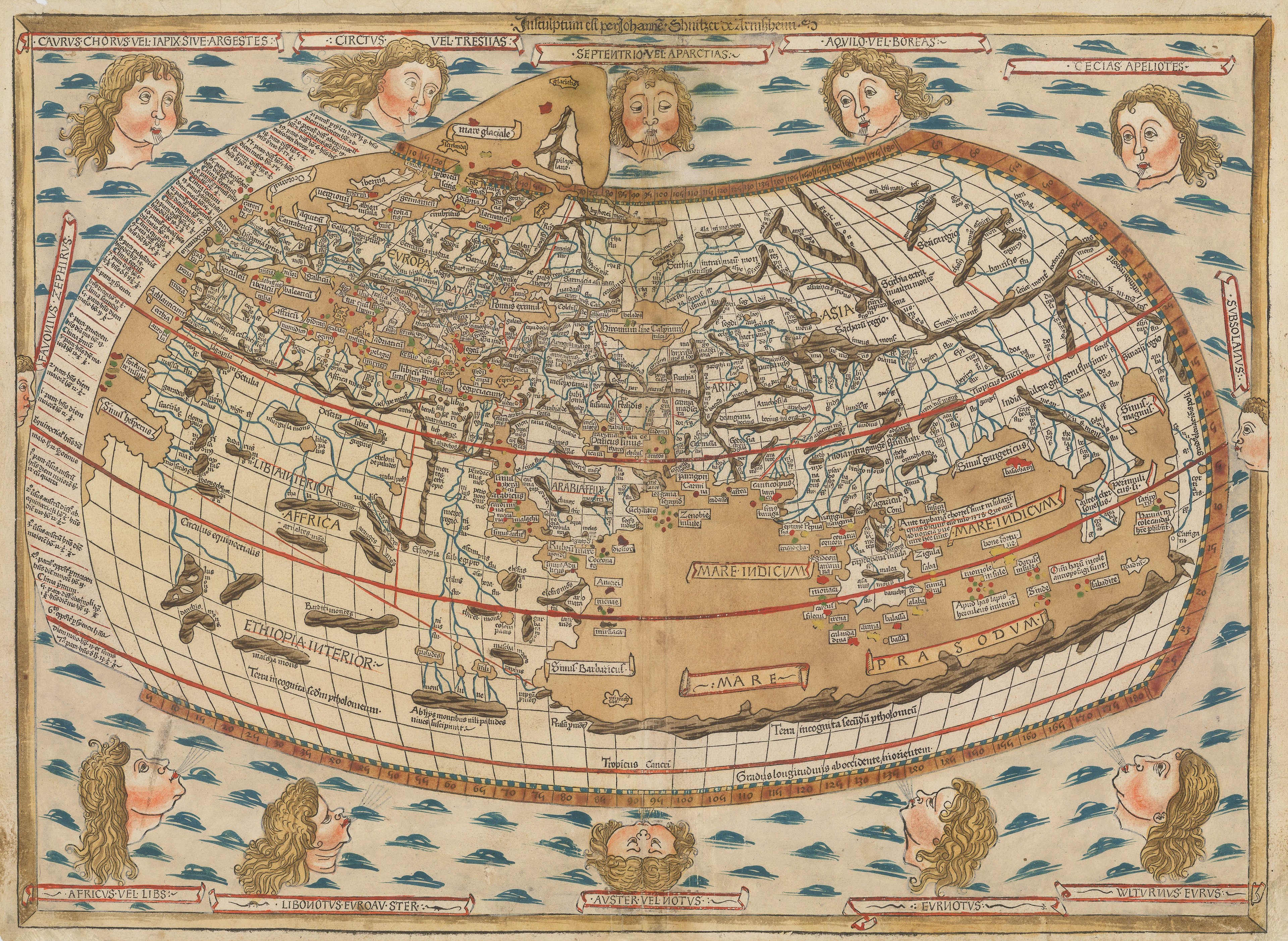 Preview of Johann Reger's re-issue of the famous Ulm Ptolemaic map in original colour with 12 Wind Heads around the outside
