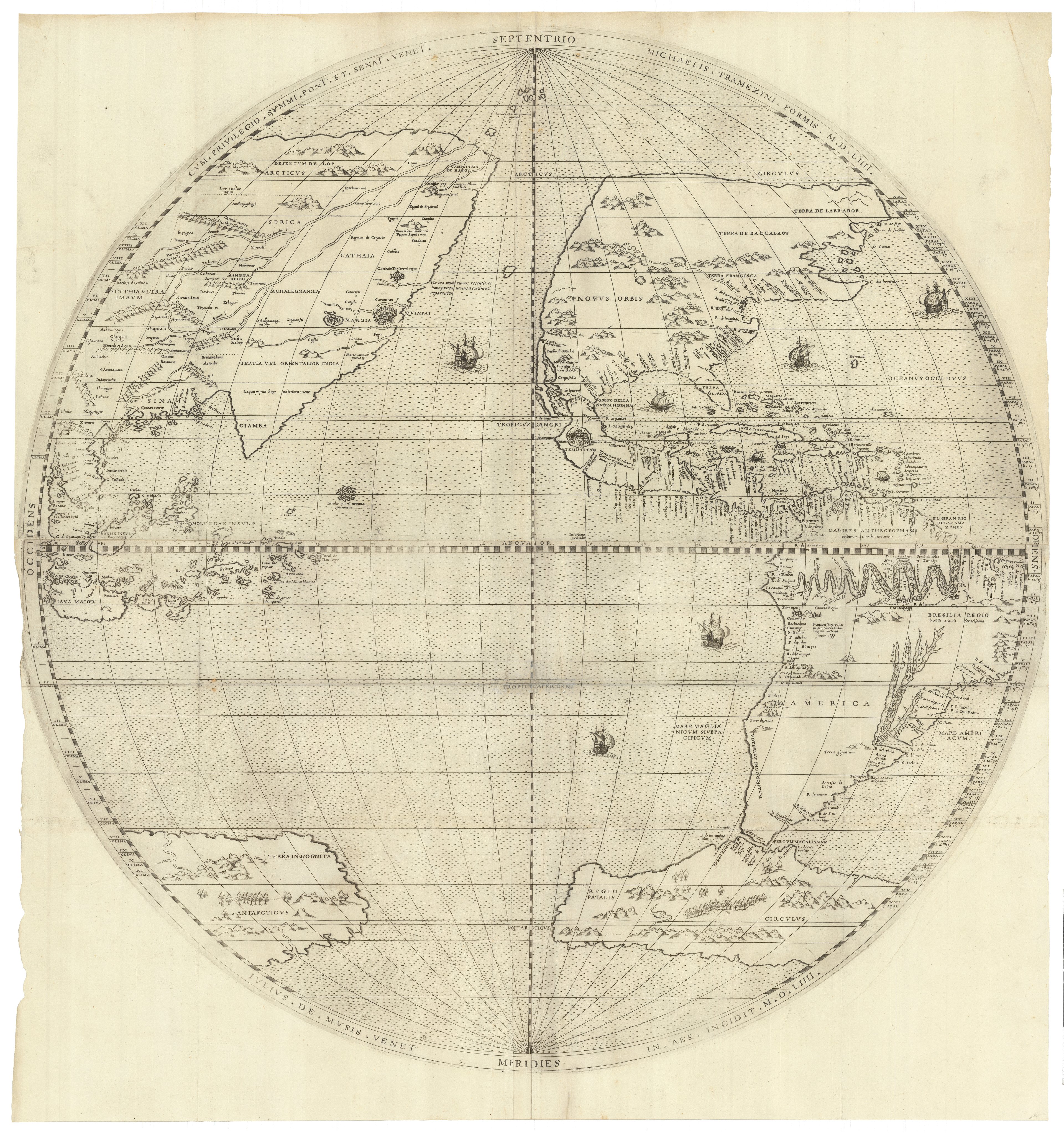 Preview of the western hemisphere of Tramezzino's double hemisphere maps