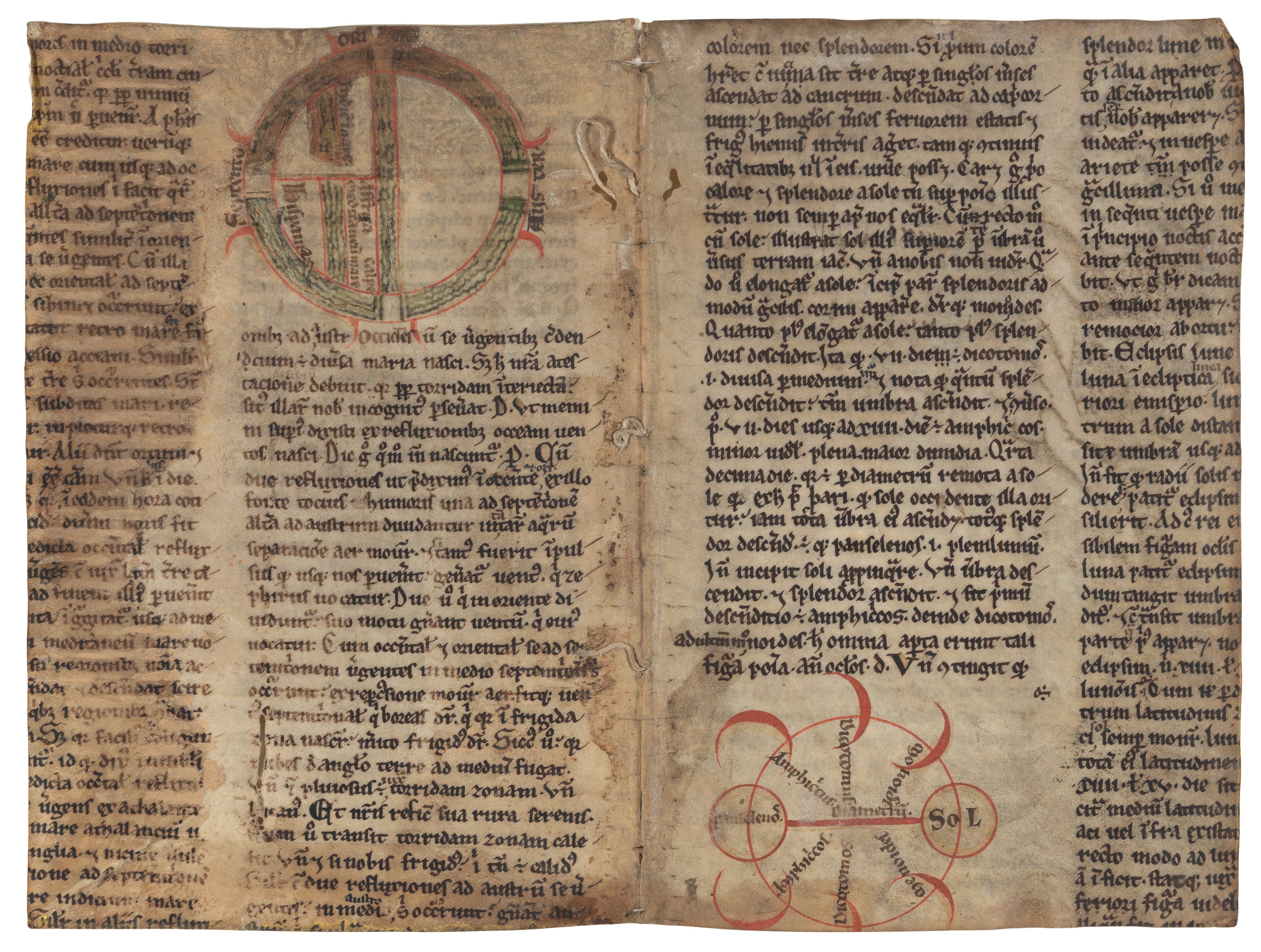 Excerpt from a manuscript featuring a T-O map and a lunar phases chart