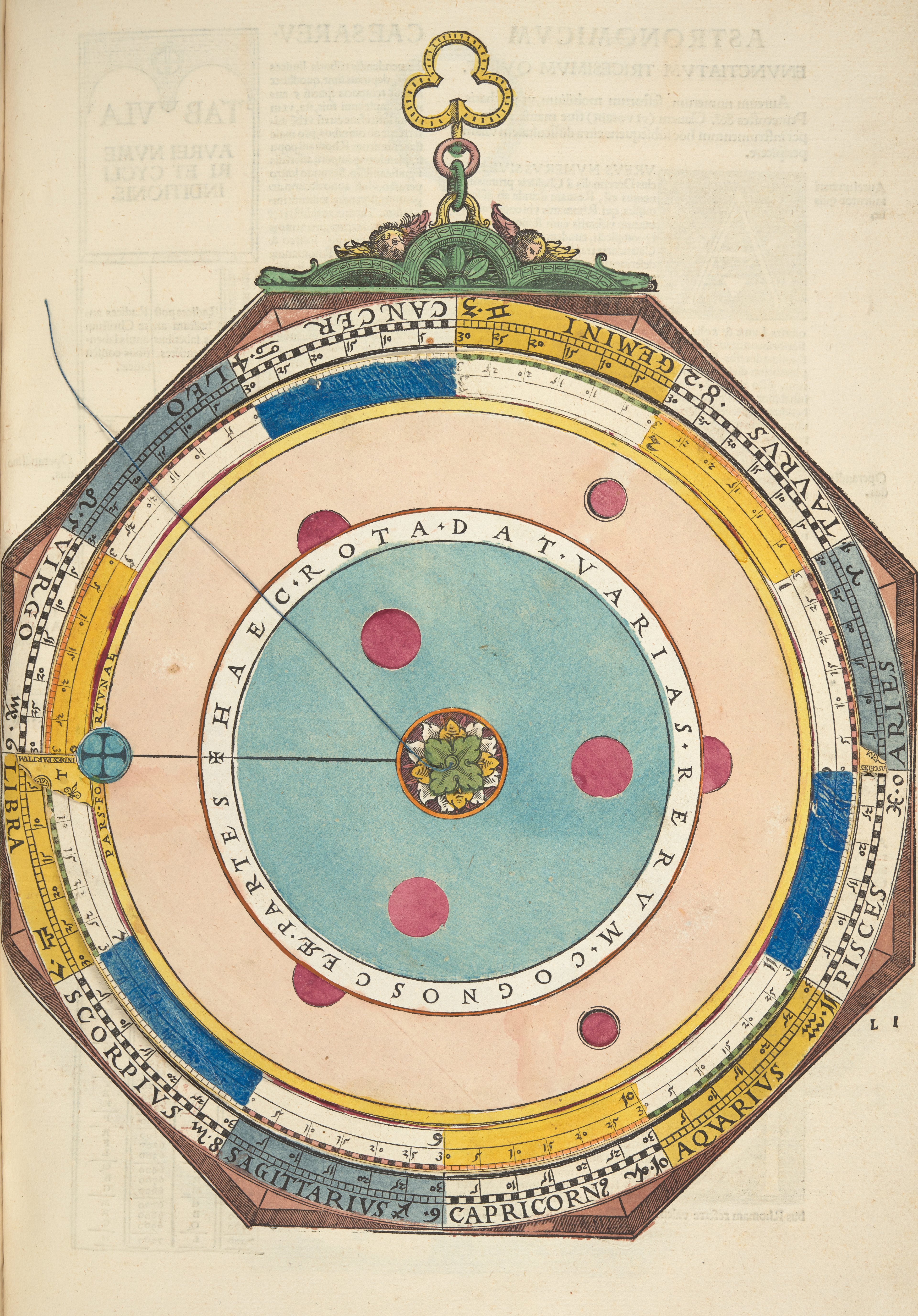 A colourful illustration of a volvelle