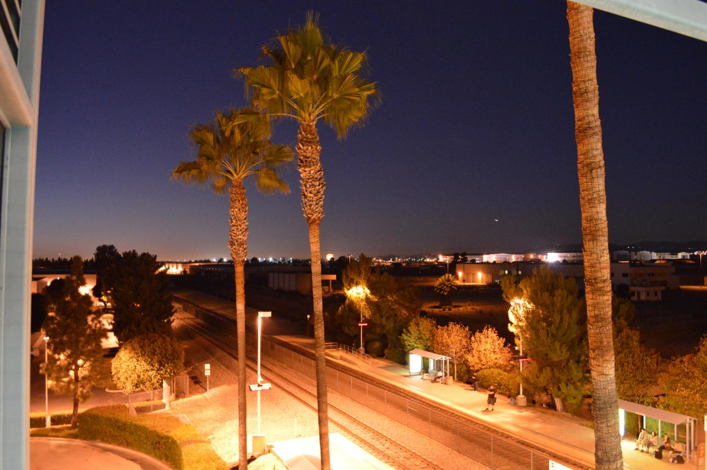 Platforms and orange canopies of the Irvine Transportation Center