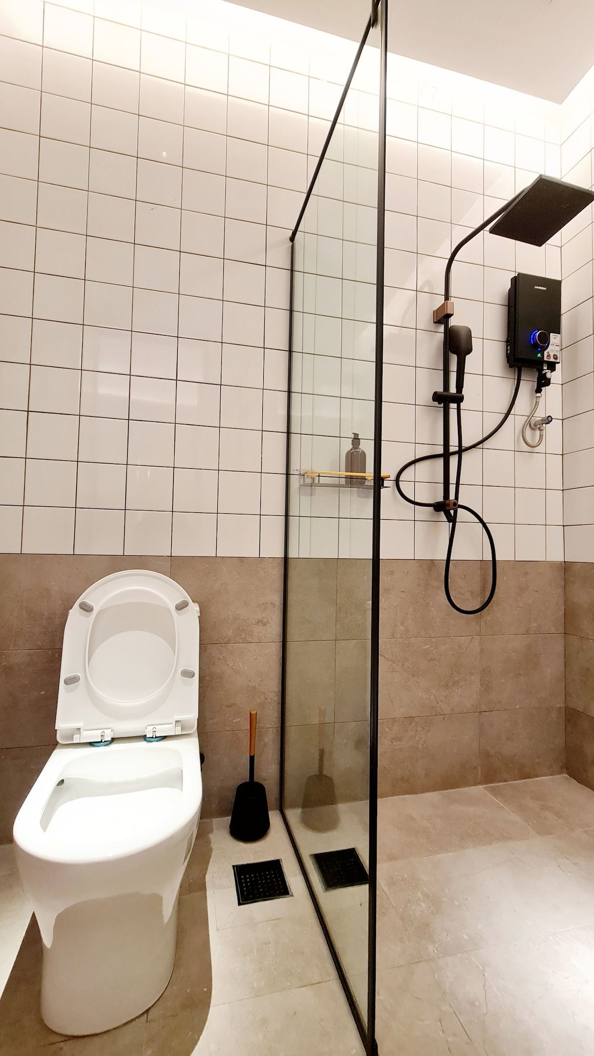 Kazuki duplex bathroom close-up with mirror and shower area