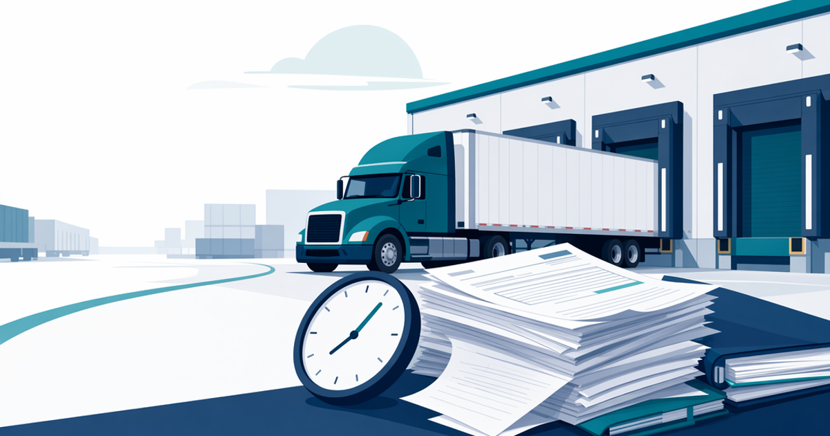 Freight logistics illustration showing carrier invoice line items and overcharge categories