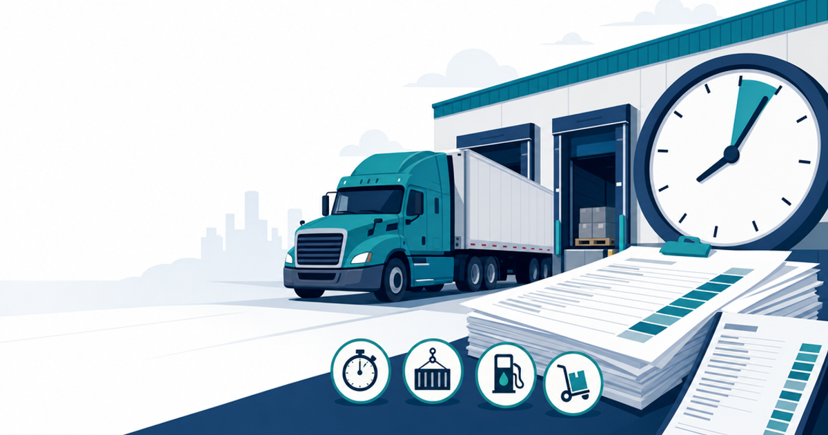 Freight broker reviewing carrier invoices at desk with rate confirmation documents