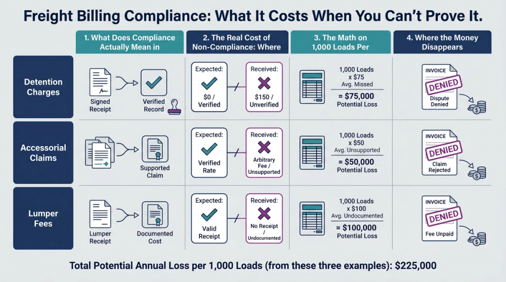 Flowchart showing required compliance documents for each type of freight accessorial dispute