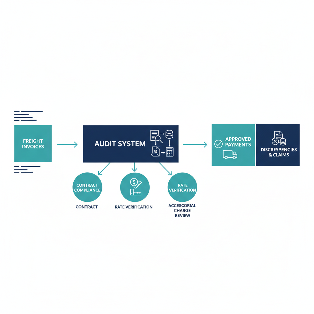 Step-by-step diagram of a carrier payment audit workflow from rate con to dispute resolution