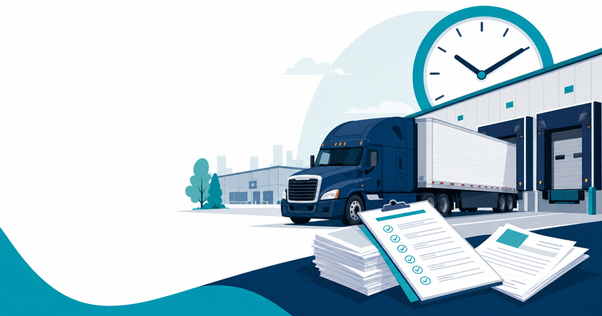 Freight broker reviewing carrier invoice documents at desk with rate con, BOL, and POD paperwork