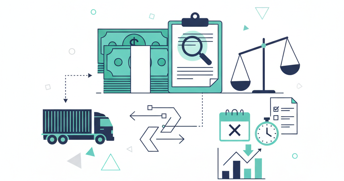 Freight broker reviewing detention charge invoice against rate confirmation at desk