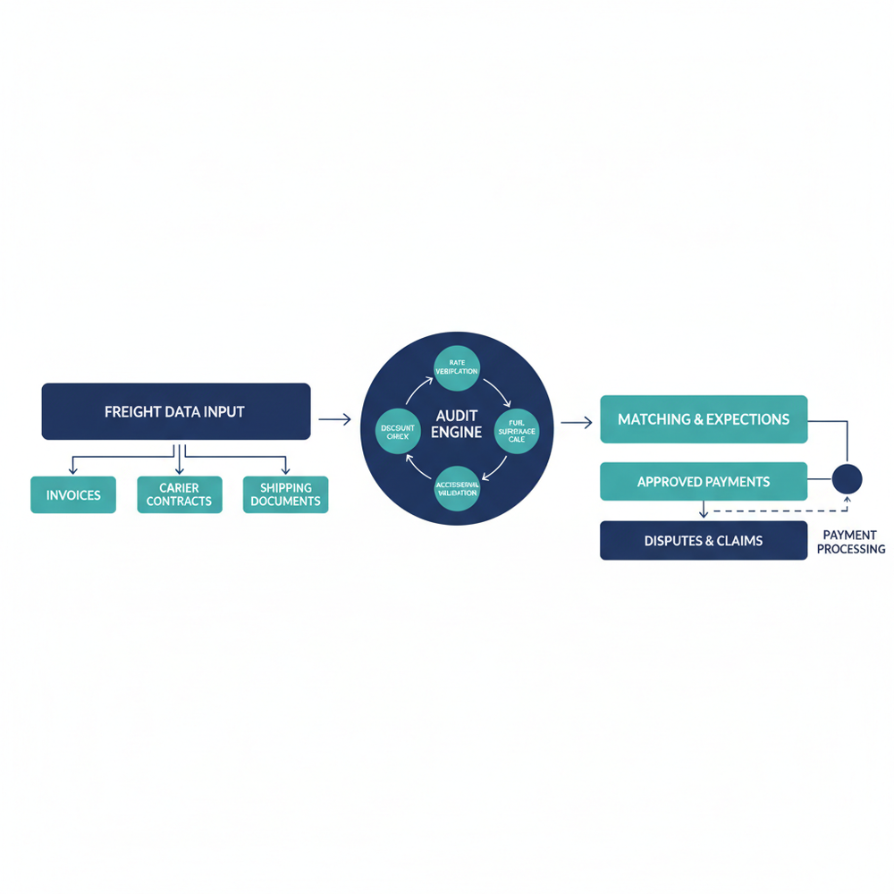 Step-by-step diagram of an in-house freight audit workflow for small freight brokerages