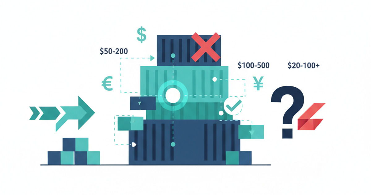 Freight logistics illustration showing invoice documents next to a rate confirmation with highlighted discrepancies in additional charges
