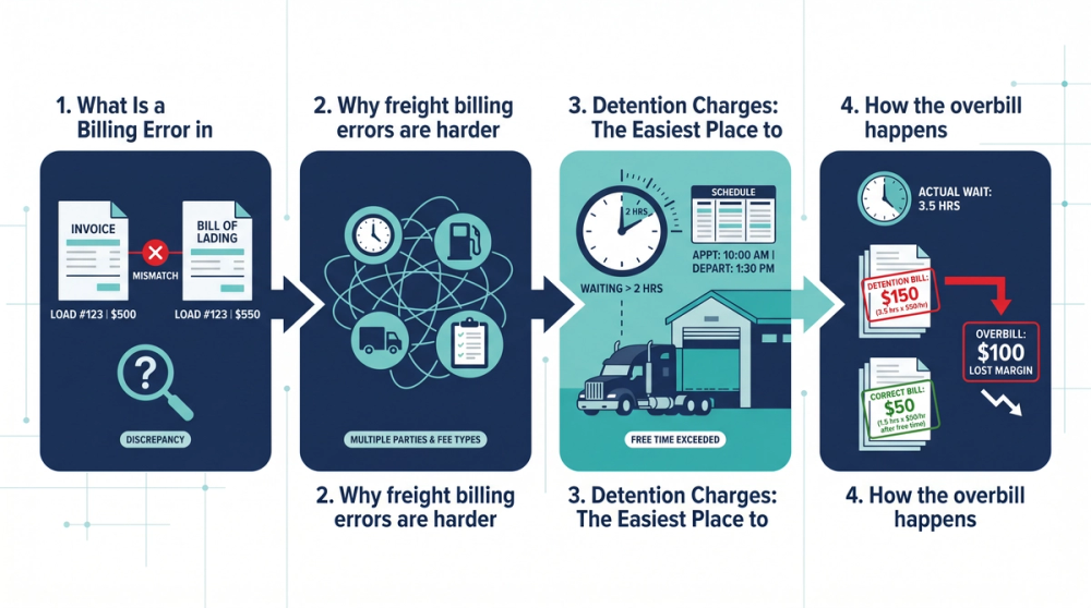 Diagram showing the five most common freight billing errors and their cost per load