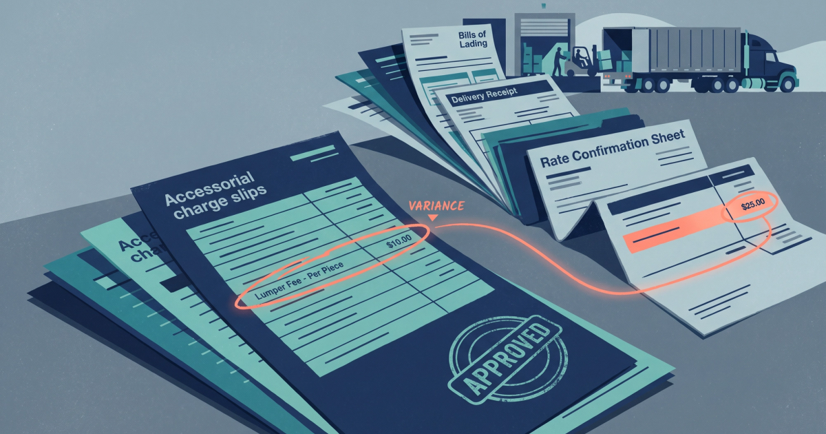 Freight logistics illustration showing warehouse unloading and lumper fee calculation