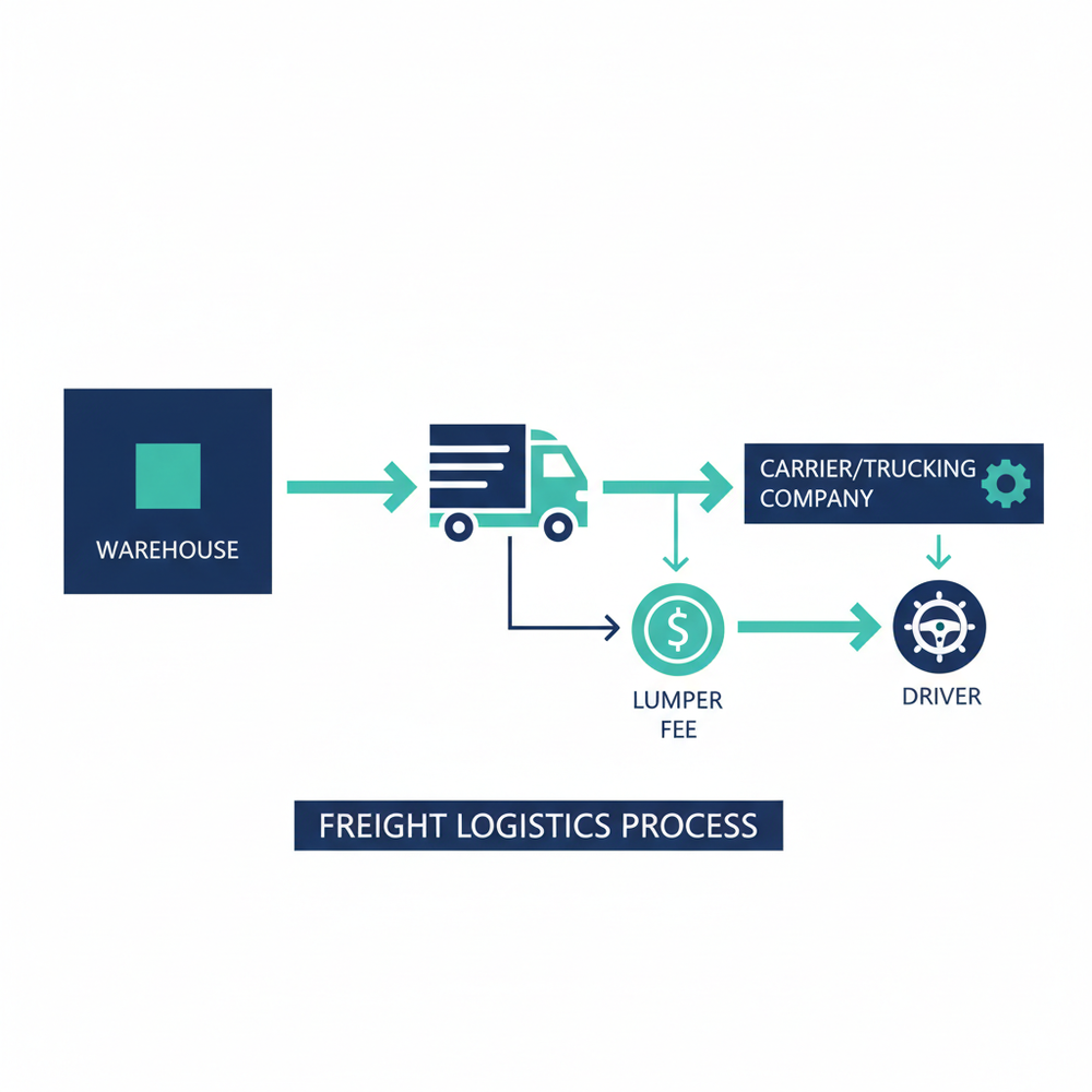 Diagram showing the lumper fee payment and reimbursement flow from shipper to carrier to broker