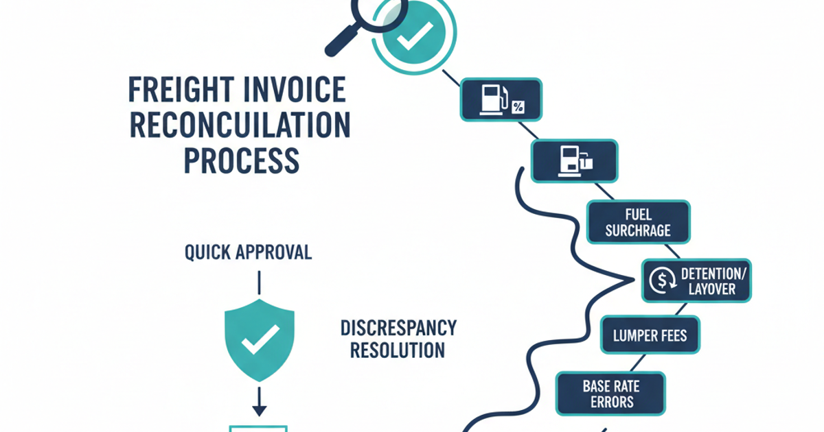 Freight logistics illustration showing invoice documents and carrier billing workflow