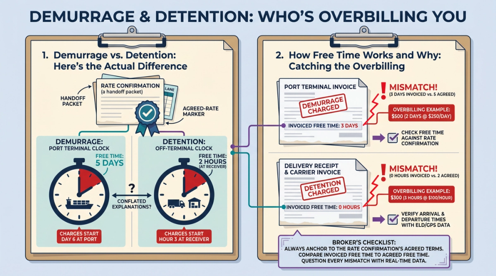 Step-by-step flowchart showing how to audit a demurrage or detention invoice before paying