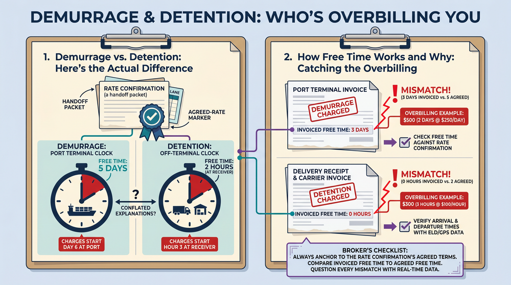 Step-by-step flowchart showing how to audit a demurrage or detention invoice before paying