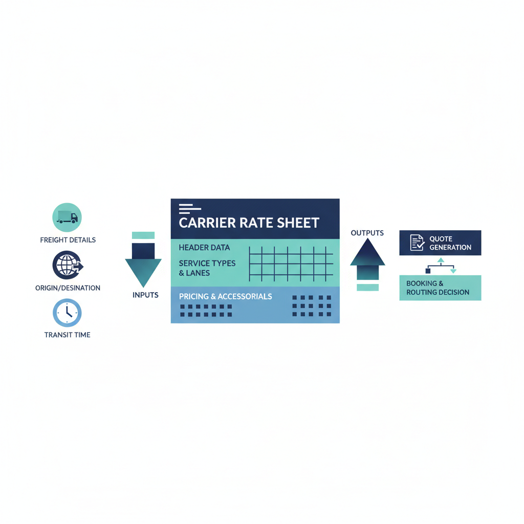 Diagram showing how to cross-check a carrier rate sheet against a rate confirmation