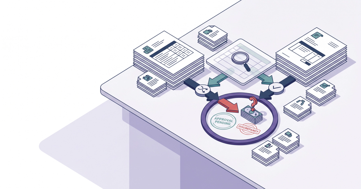 Freight logistics illustration showing TMS software gaps between carrier invoicing and broker reconciliation