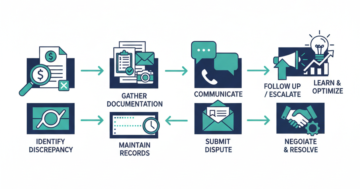 Freight logistics illustration showing invoice documents and carrier billing workflow