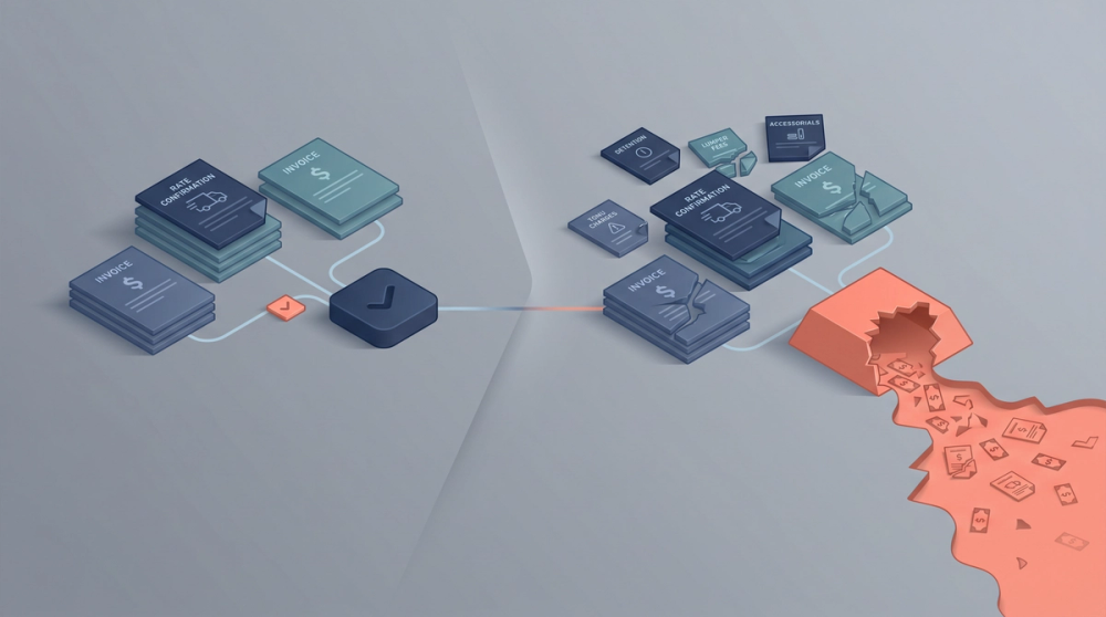 Key insight: SAP processes freight invoices that clear PO tolerance even when accessorial charges were never authorized